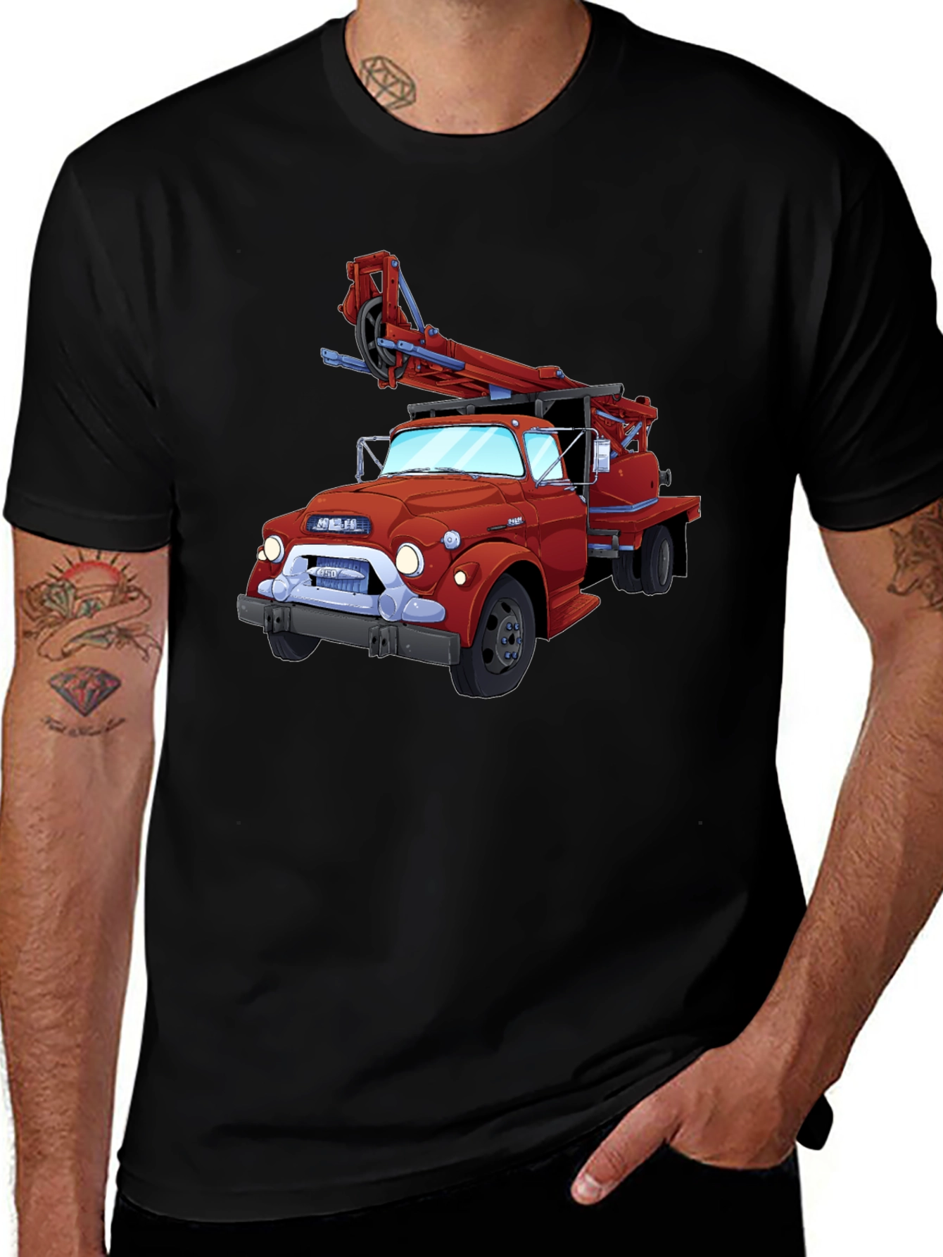 Cartoon Fire Truck Graphic T-Shirt - Classic Style