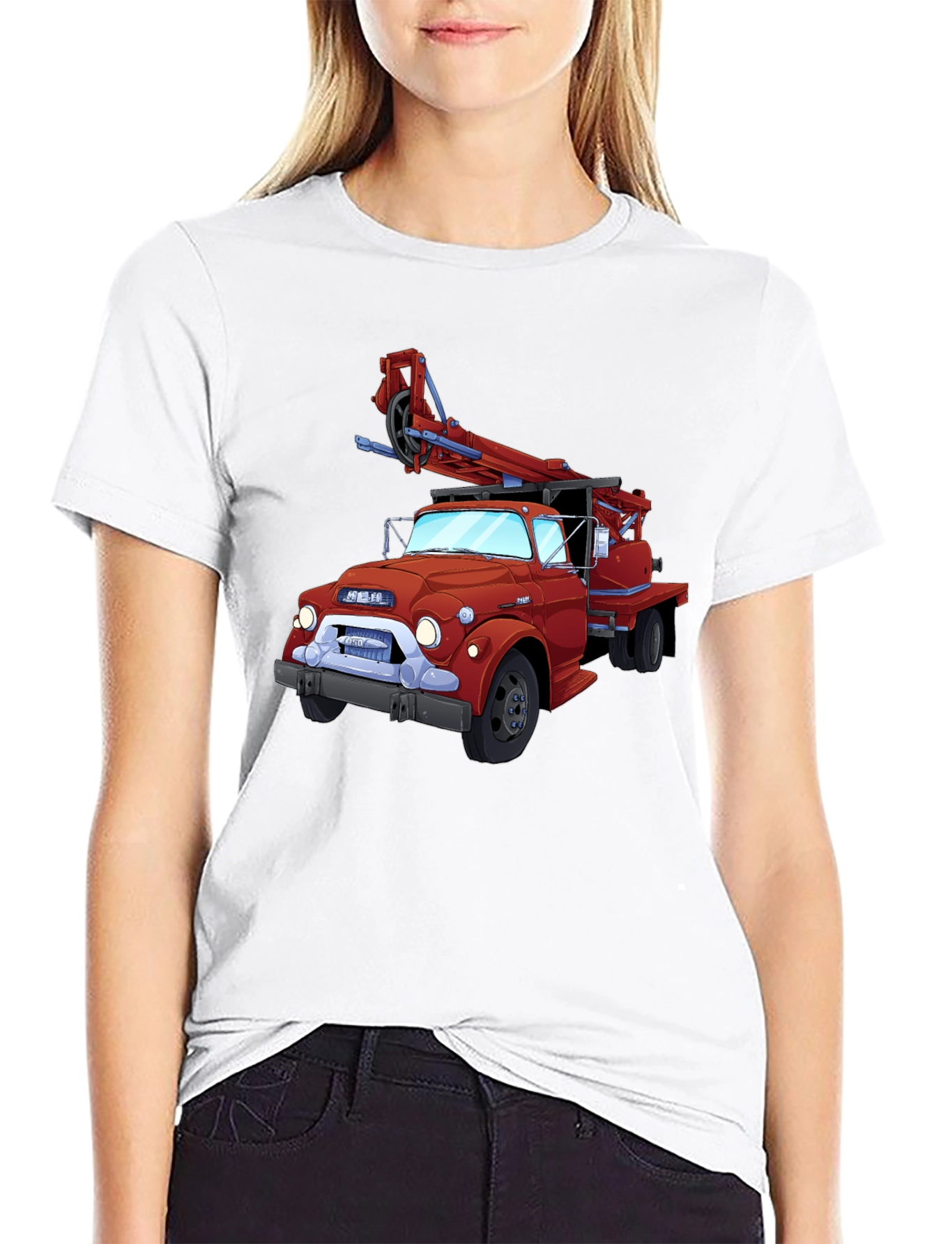 Cartoon Fire Truck Graphic T-Shirt - Classic Style