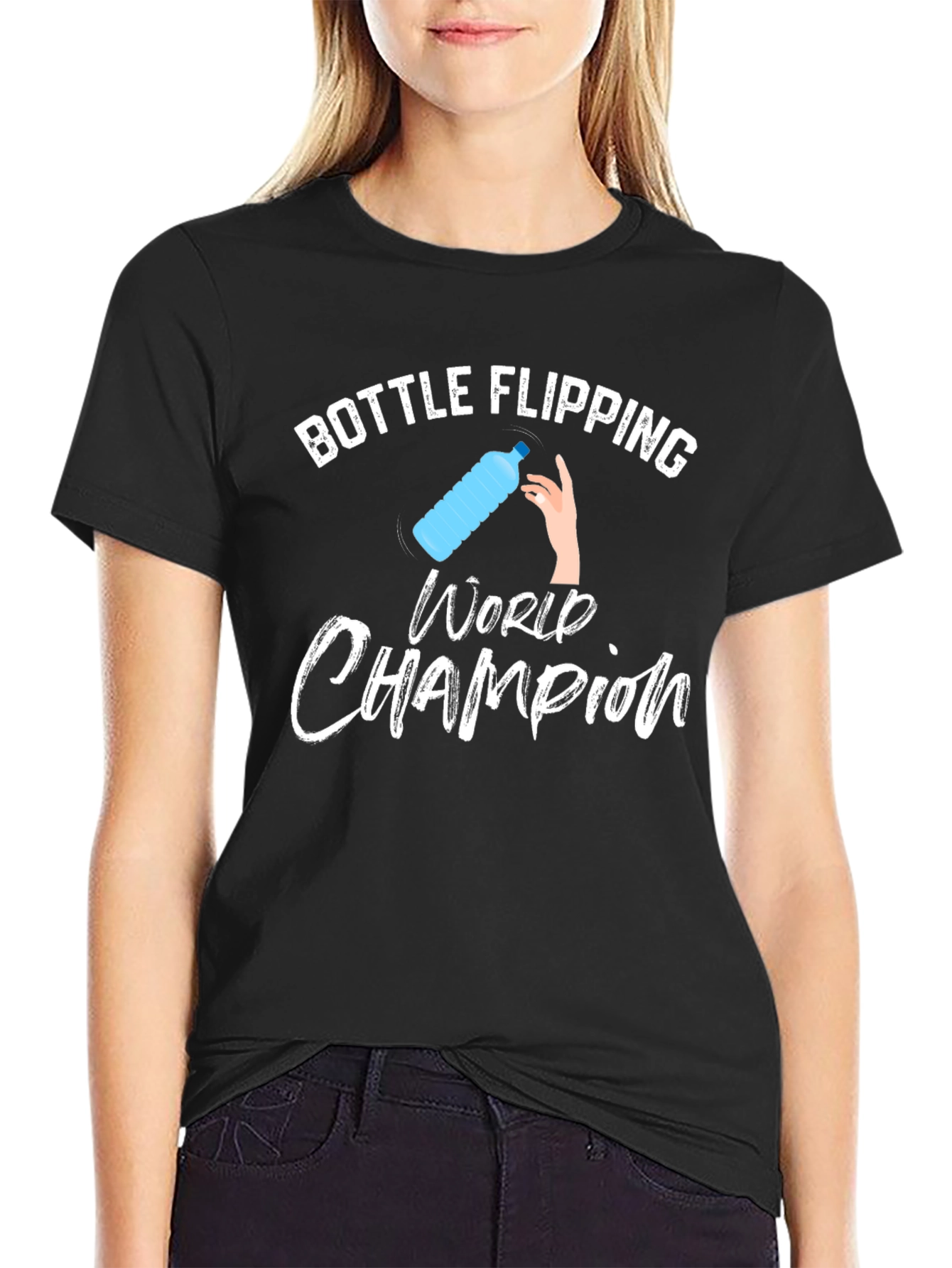 Bottle Flipping World Champion T-Shirt - Black