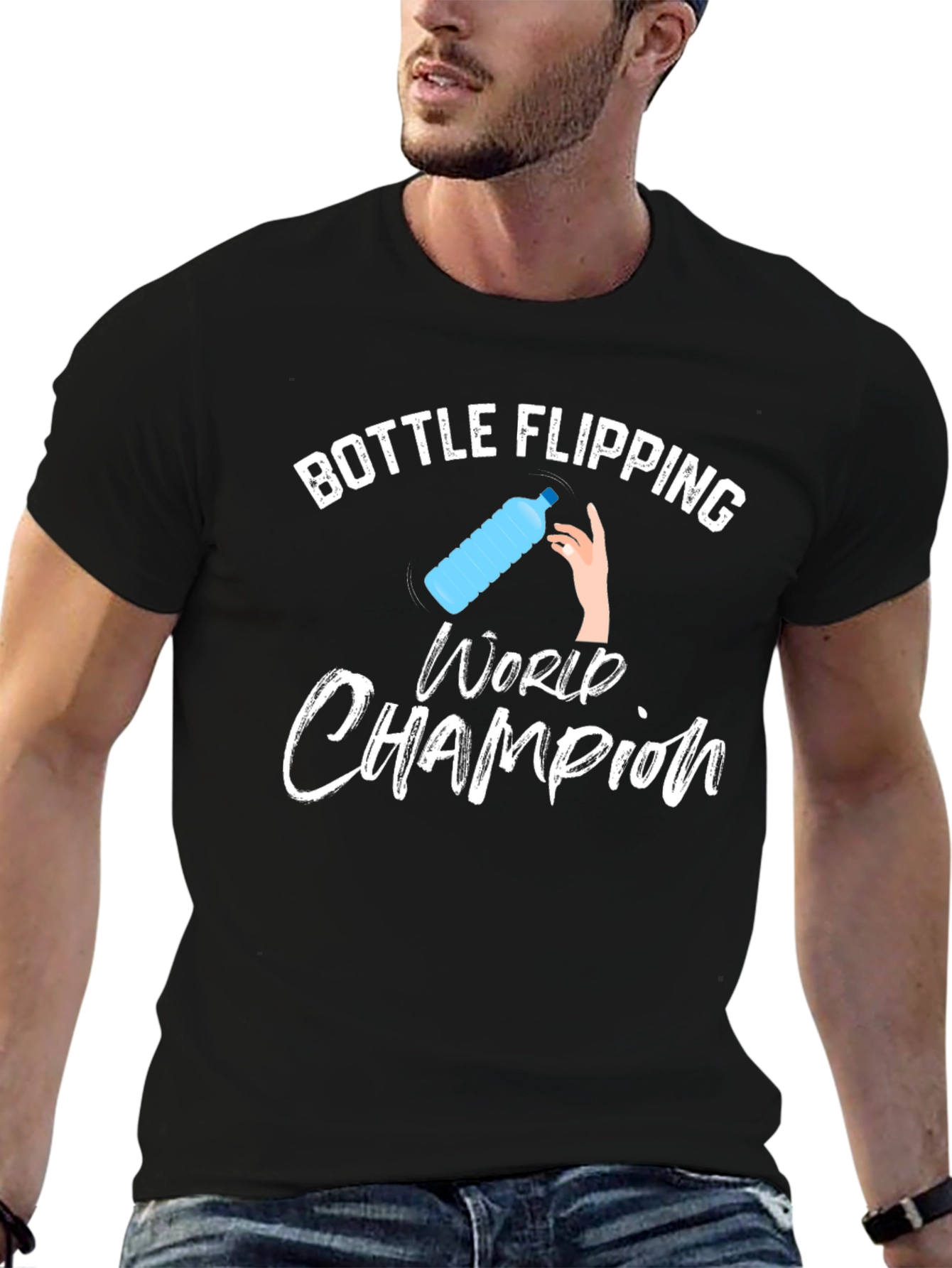Bottle Flipping World Champion T-Shirt - Black
