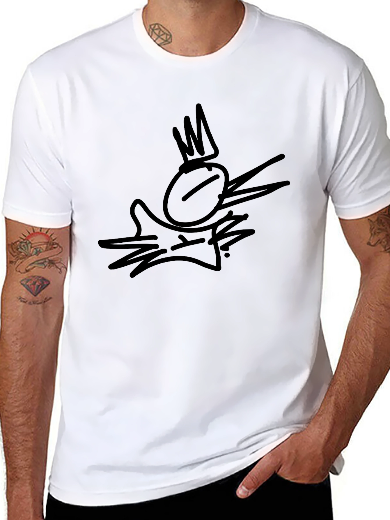 Graphic Print Tee - Black Crown Bird Design