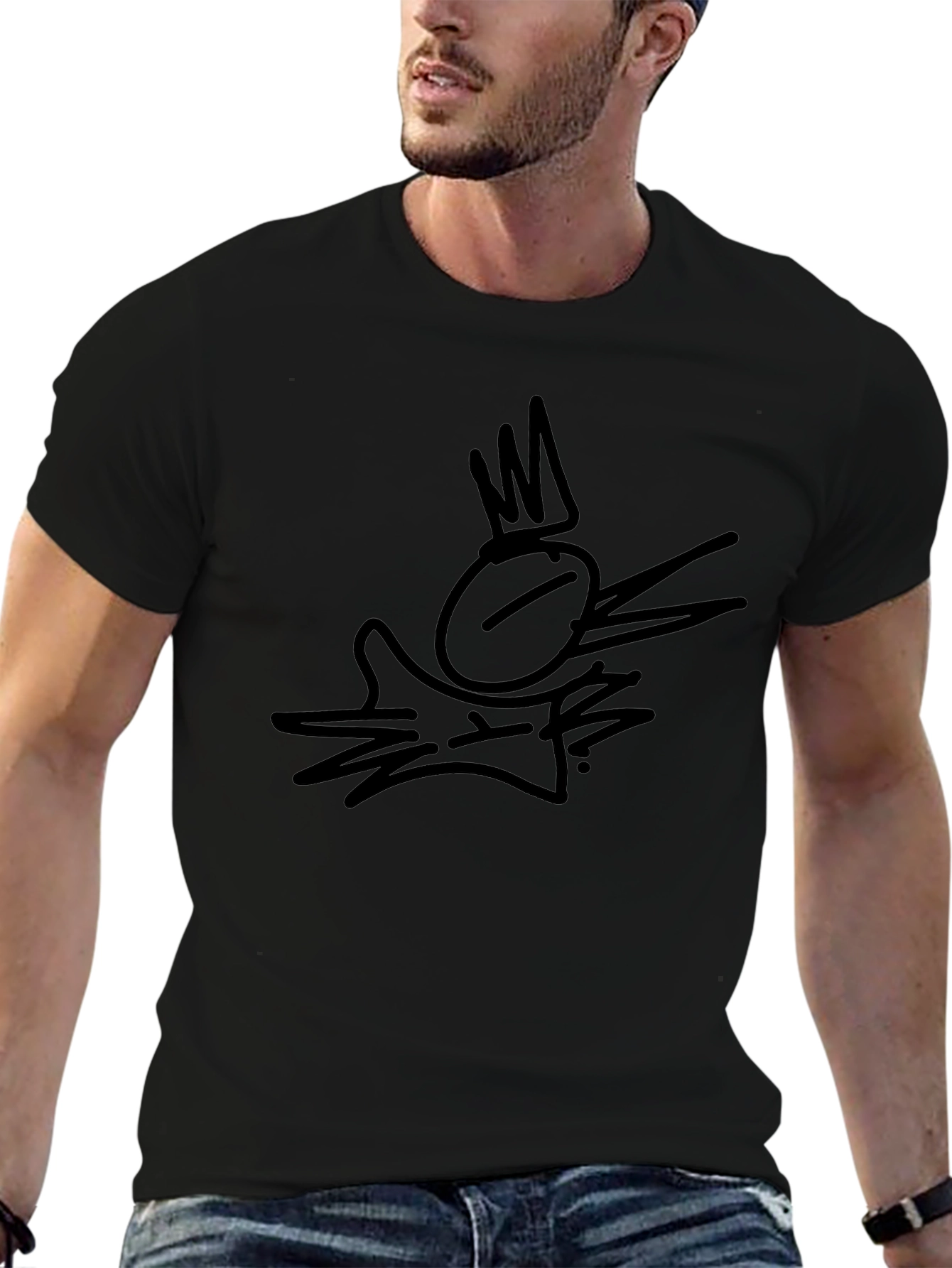 Graphic Print Tee - Black Crown Bird Design
