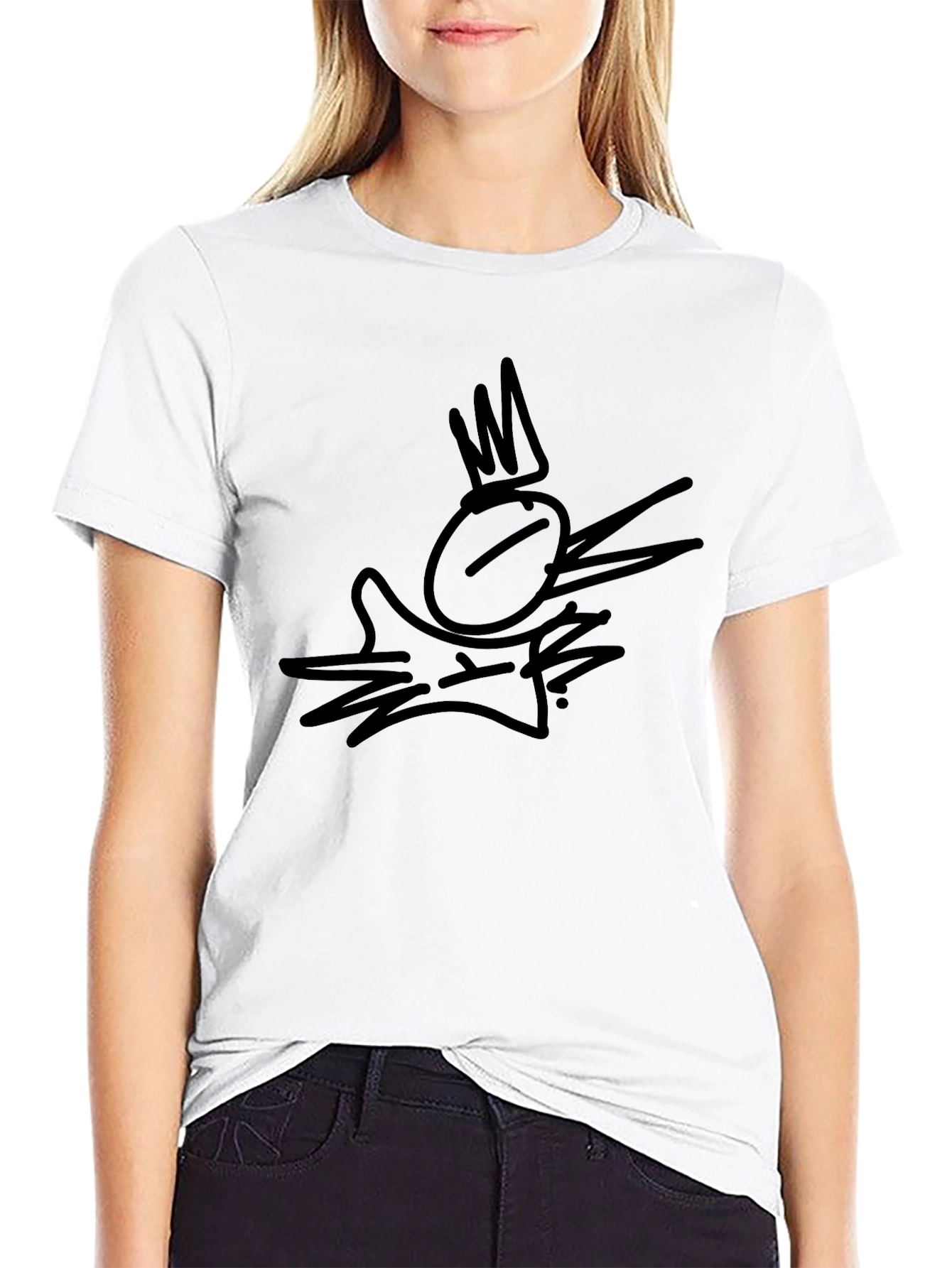 Graphic Print Tee - Black Crown Bird Design