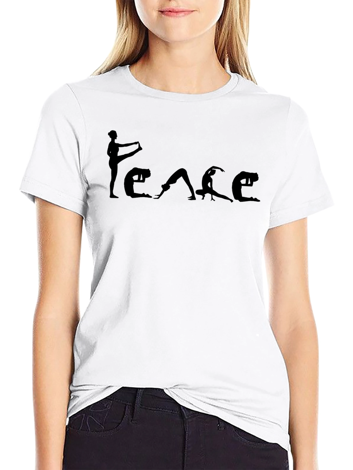 Peace Yoga Pose Graphic Tee - Black Cotton