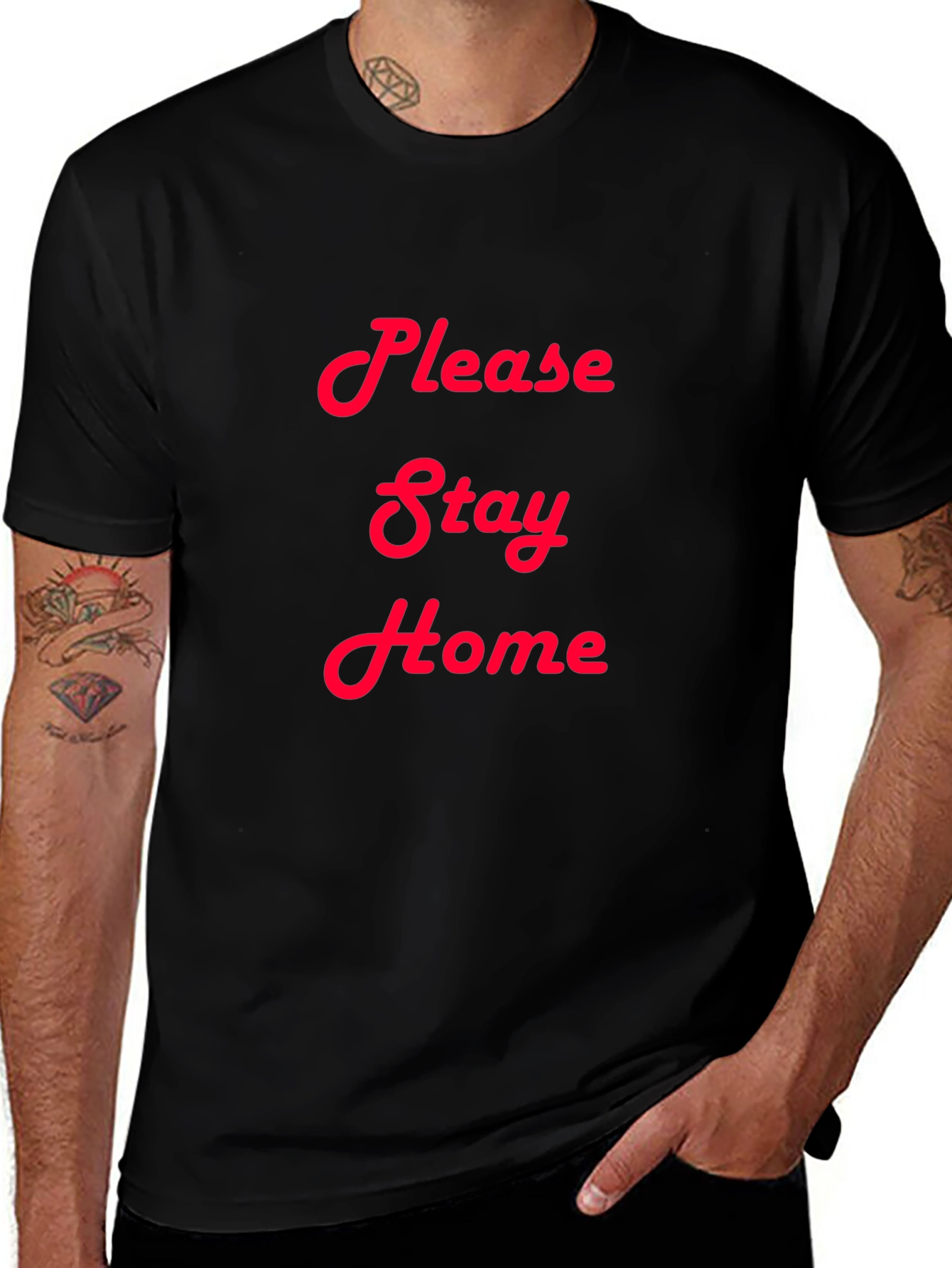 Please Stay Home Graphic T-Shirt - Black Cotton Tee