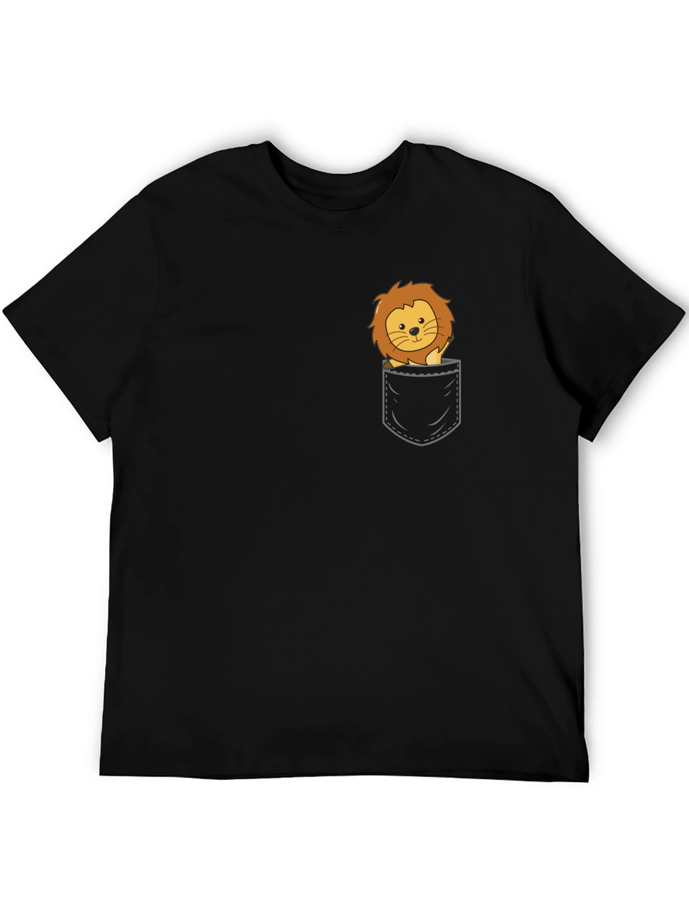 Cute Lion Pocket T-Shirt - Black