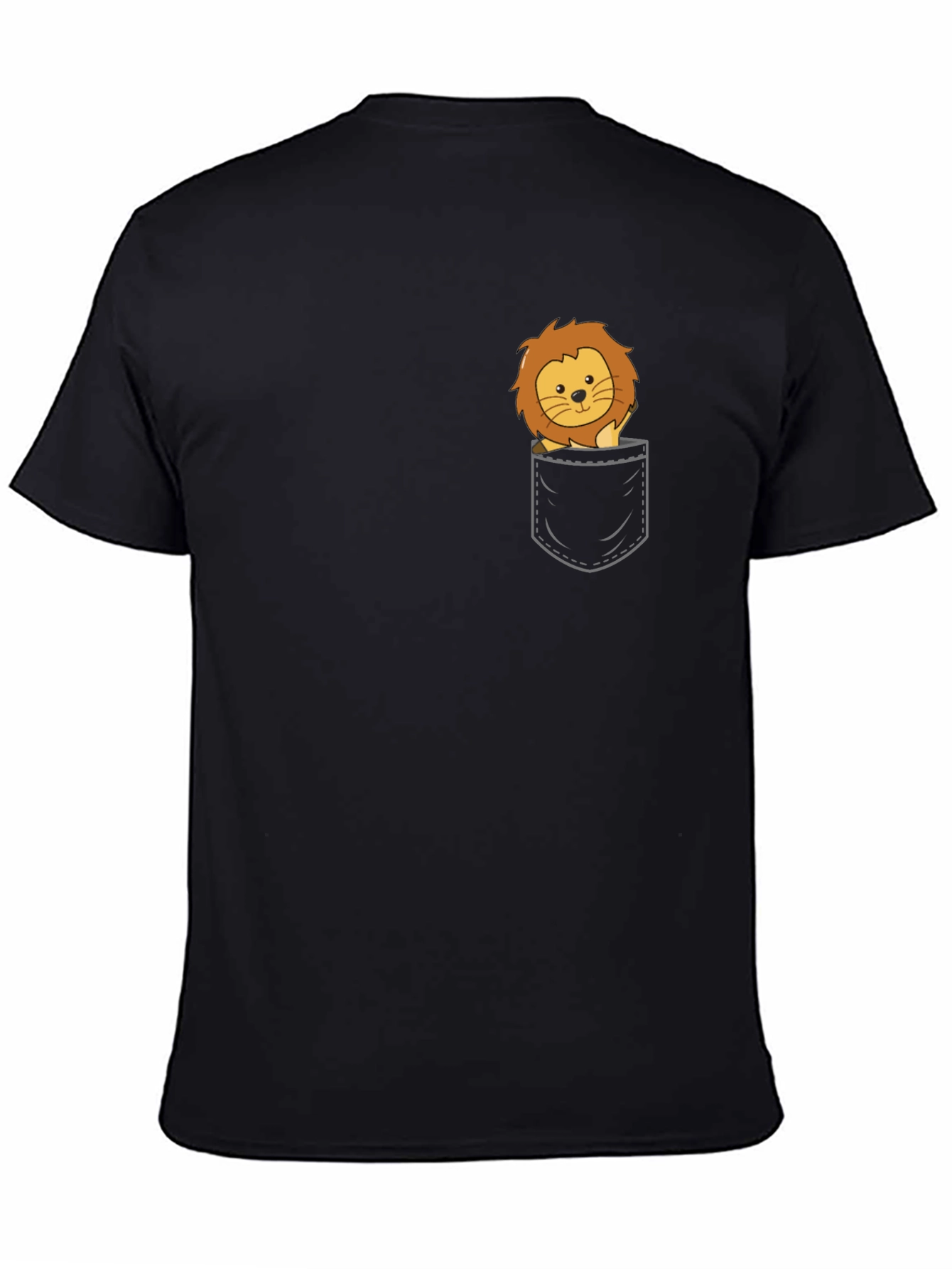 Cute Lion Pocket T-Shirt - Black