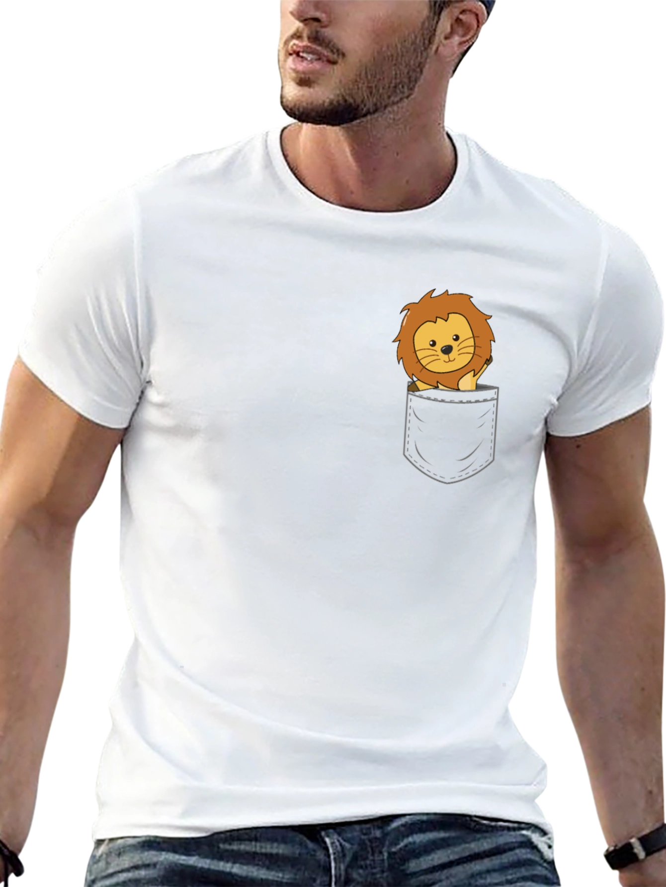 Cute Lion Pocket T-Shirt - Black