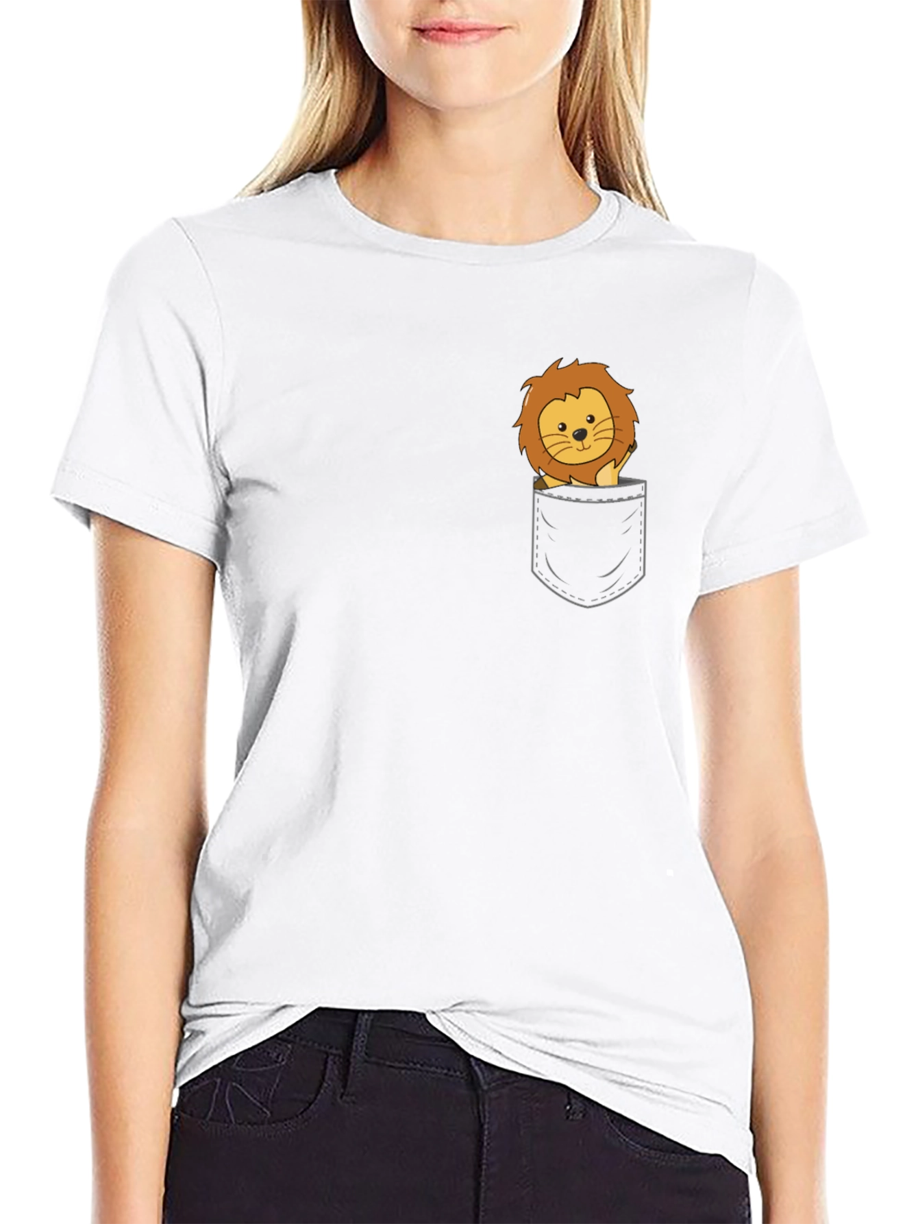 Cute Lion Pocket T-Shirt - Black