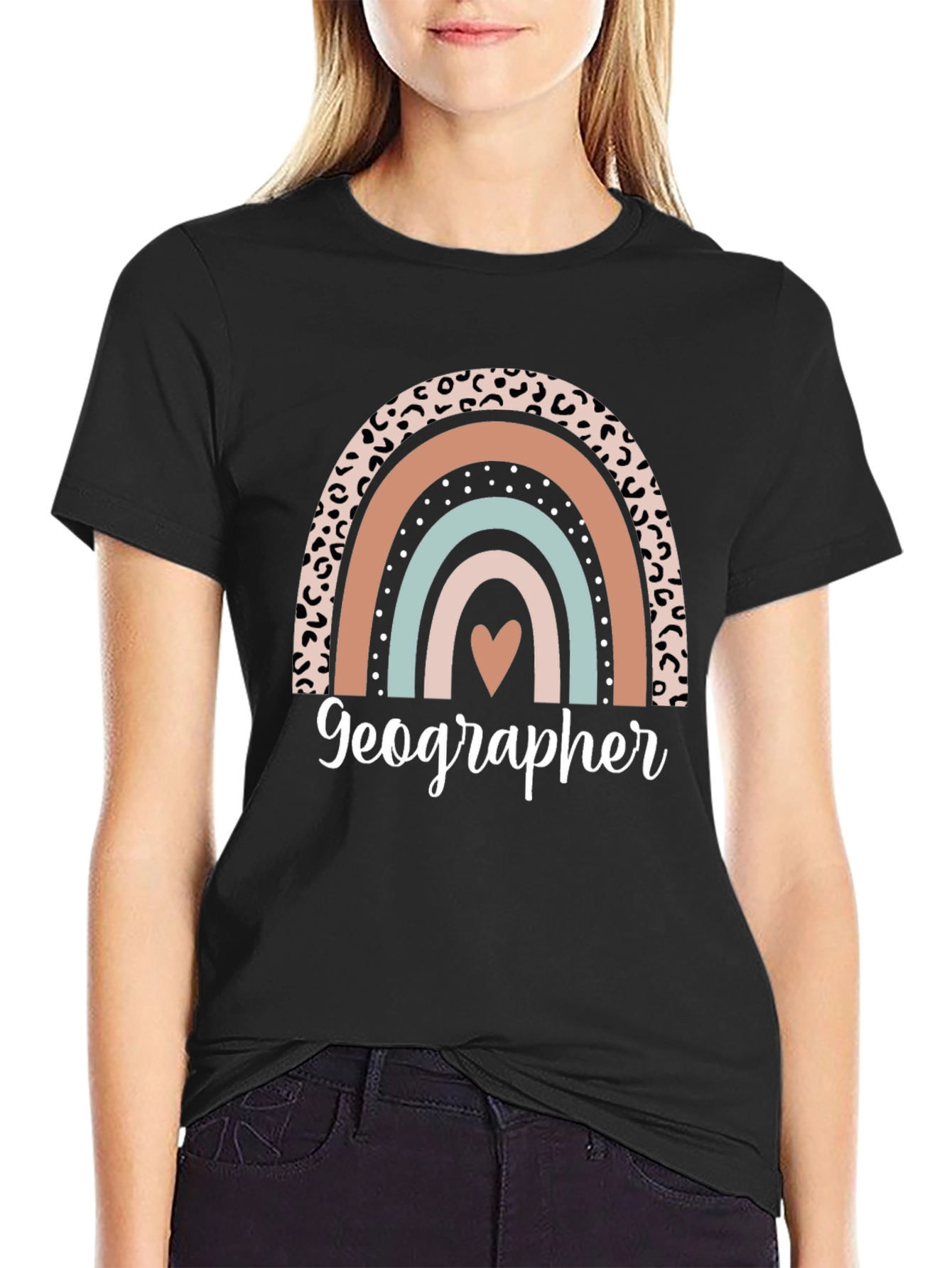 Geographer Leopard Rainbow Heart T-Shirt