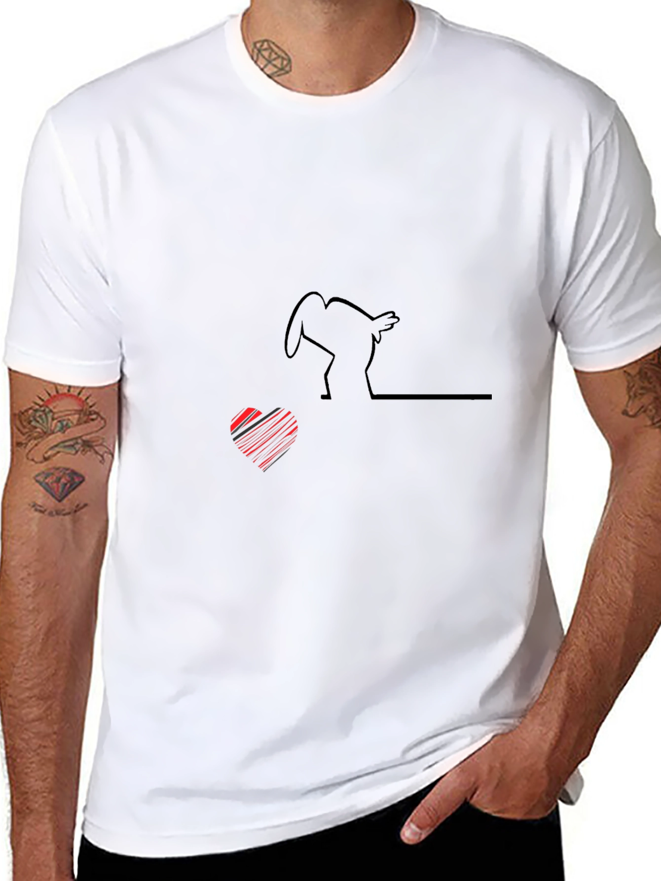 Line Art Heart & Chicken T-Shirt - Black