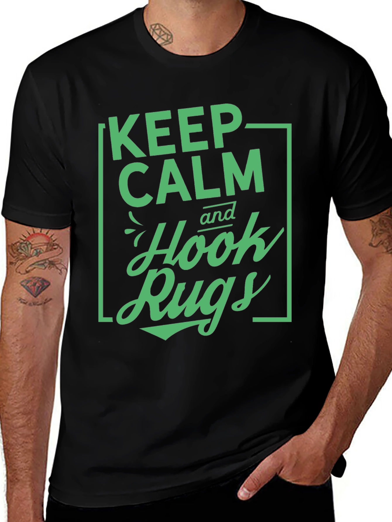 Keep Calm Hook Rugs Black Graphic Tee