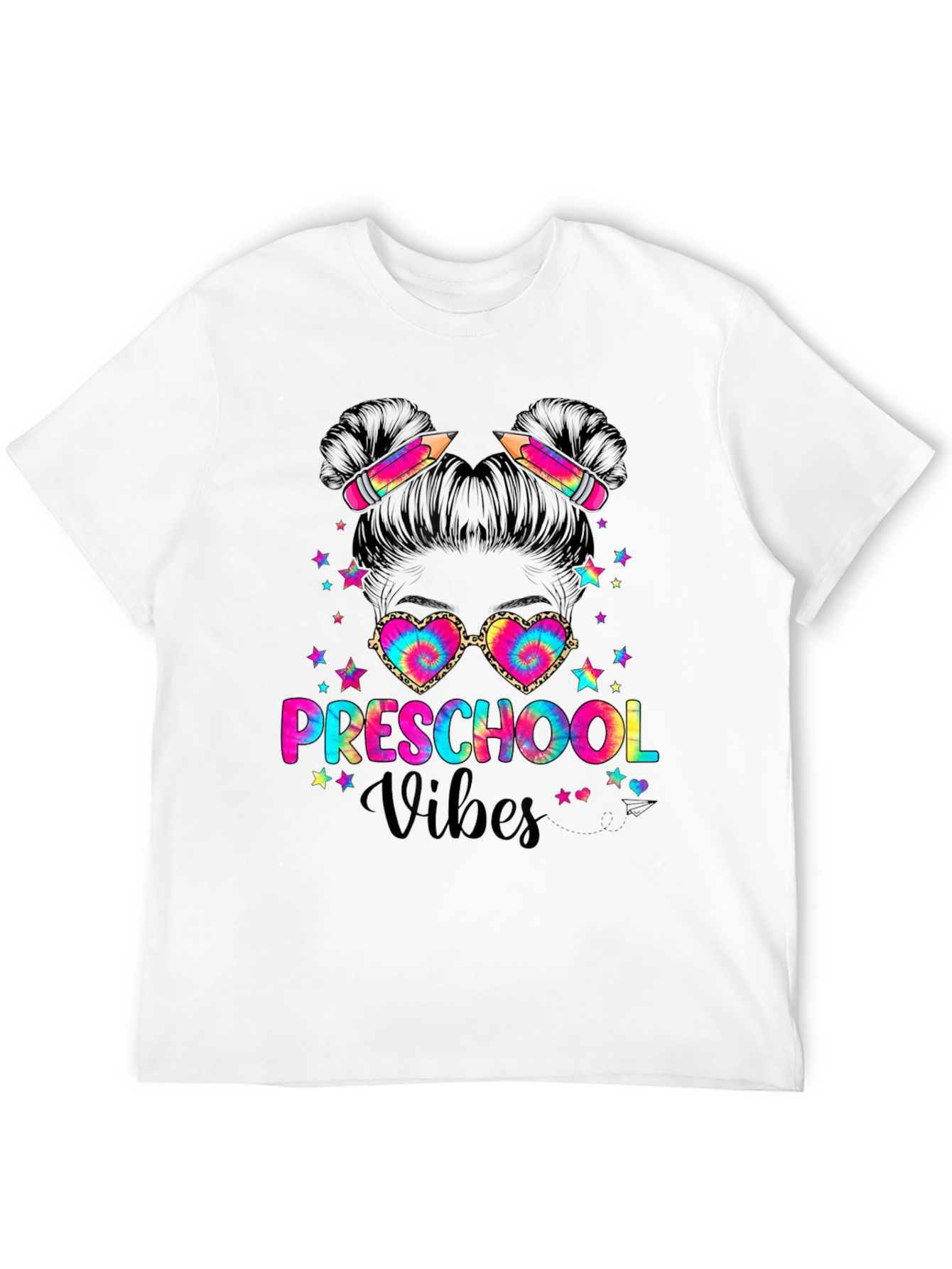 Preschool Vibes Messy Bun T-Shirt Teacher Gift