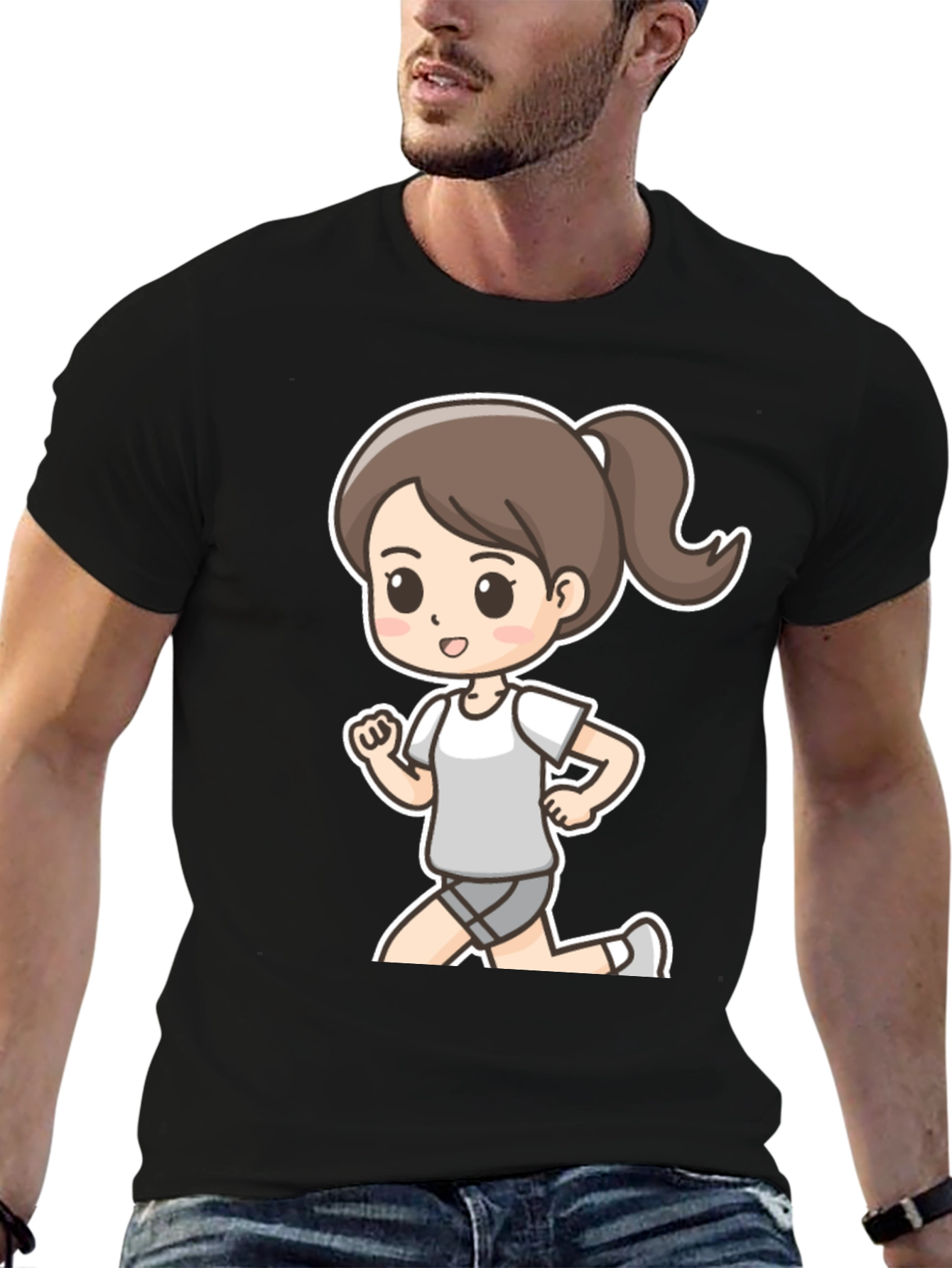 Cartoon Runner T-Shirt - Black Graphic Tee
