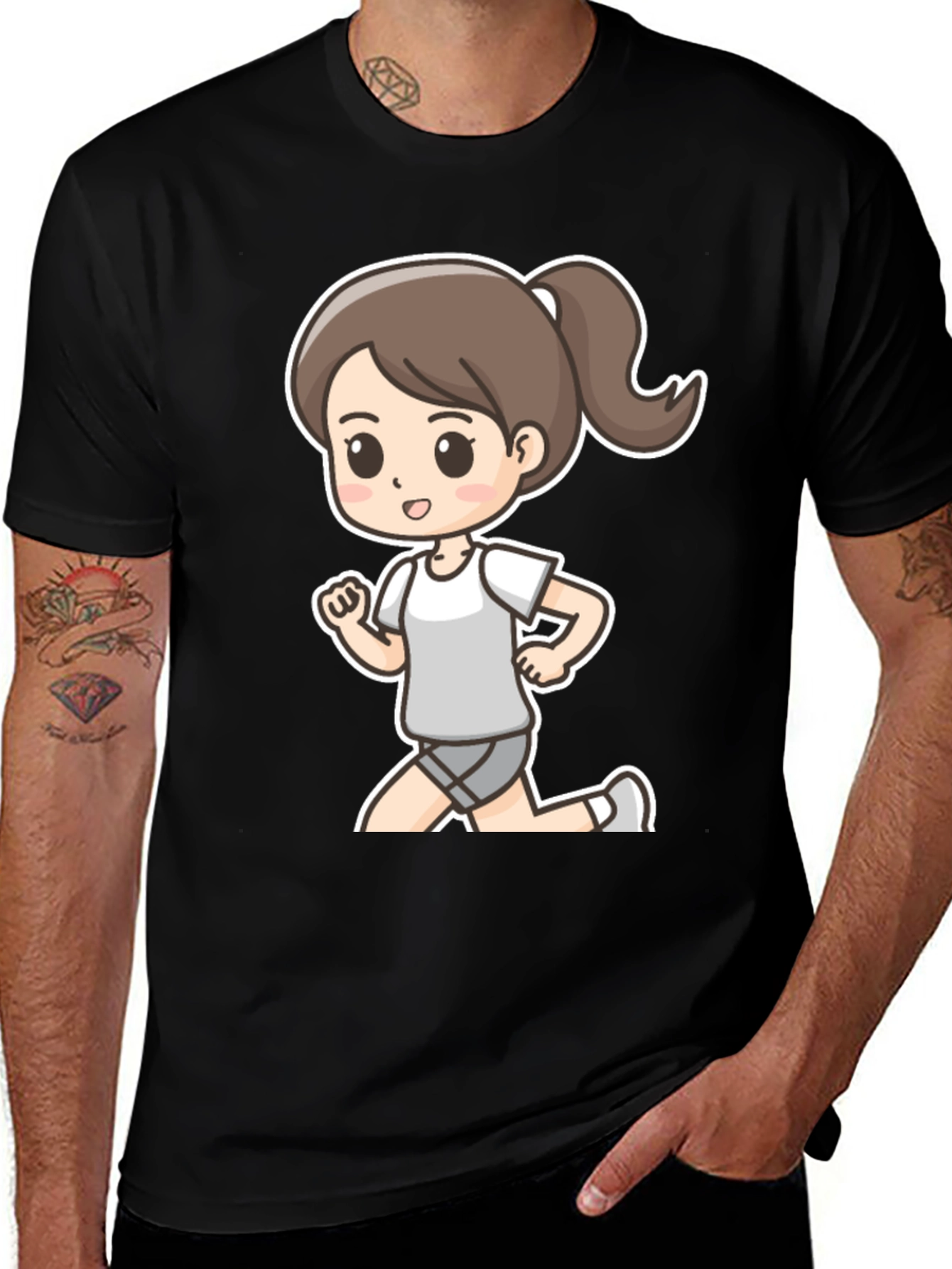 Cartoon Runner T-Shirt - Black Graphic Tee
