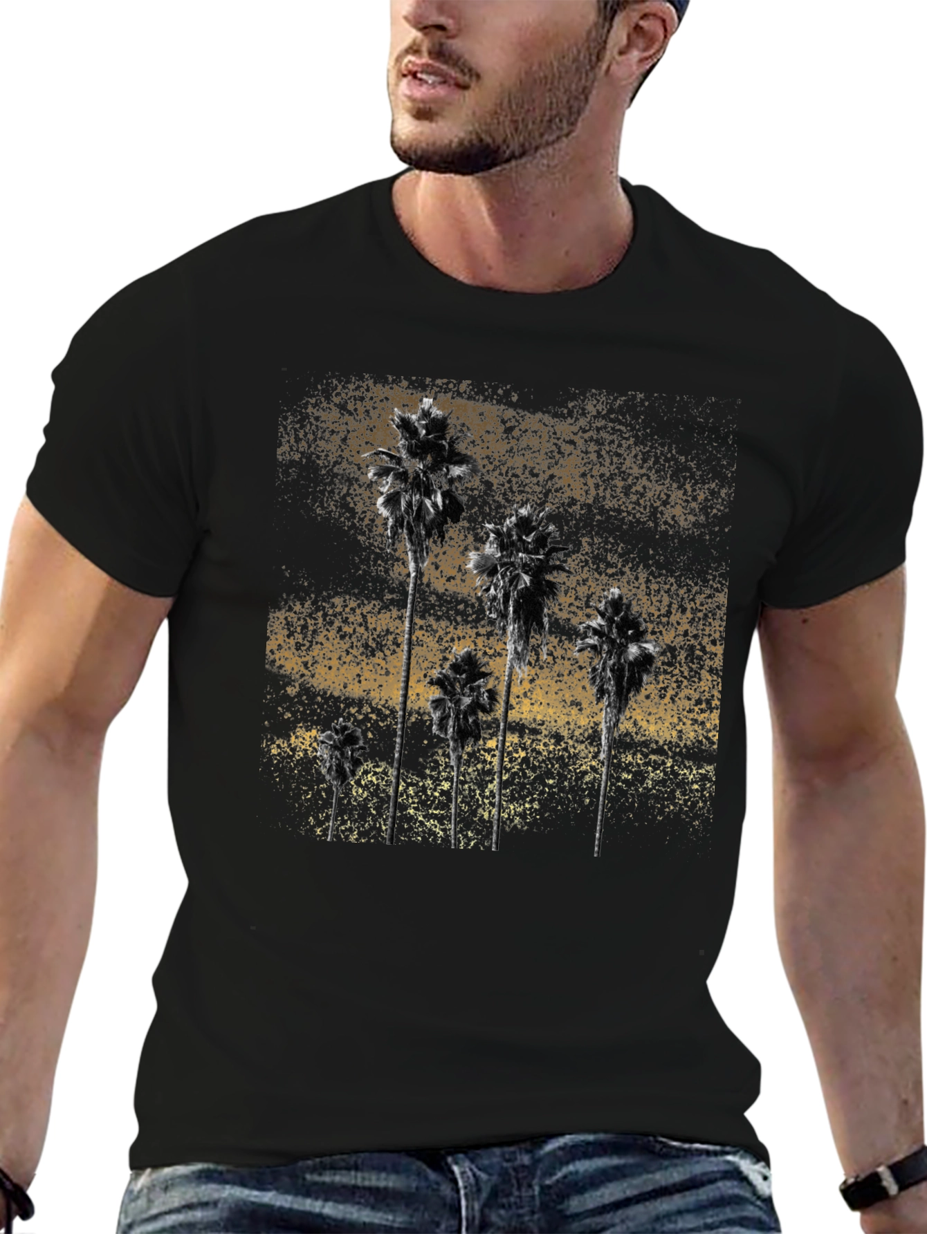Palm Tree Graphic Print Tee - Stylish Black T-Shirt