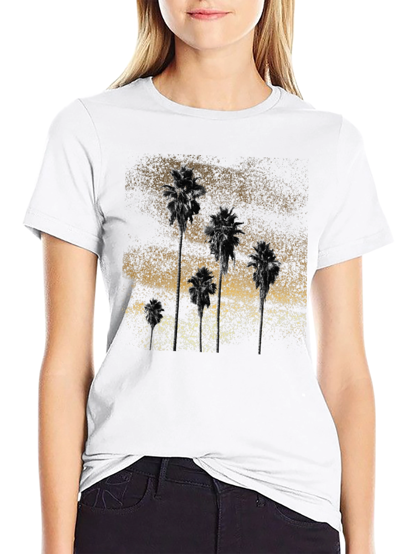 Palm Tree Graphic Print Tee - Stylish Black T-Shirt