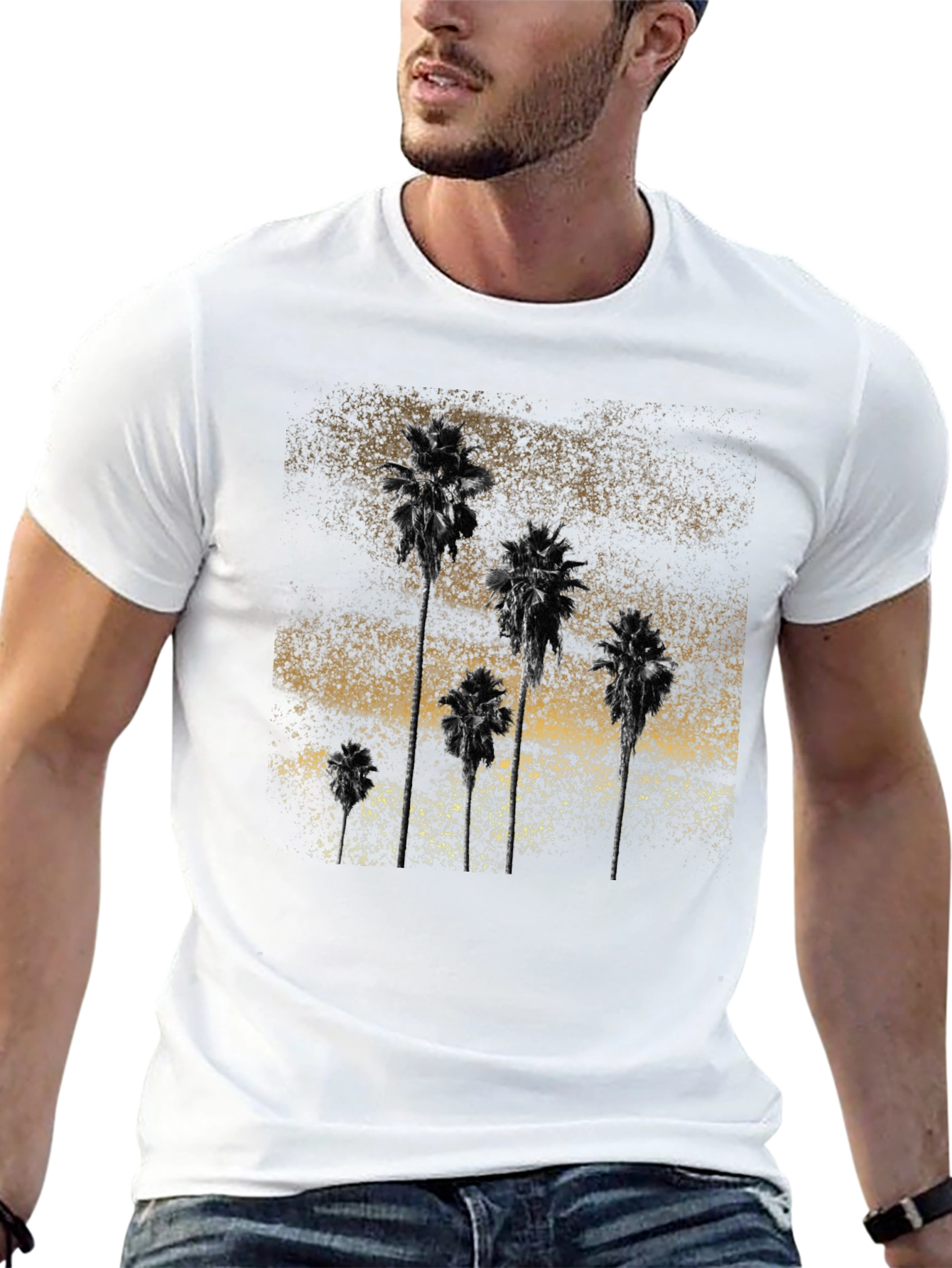 Palm Tree Graphic Print Tee - Stylish Black T-Shirt