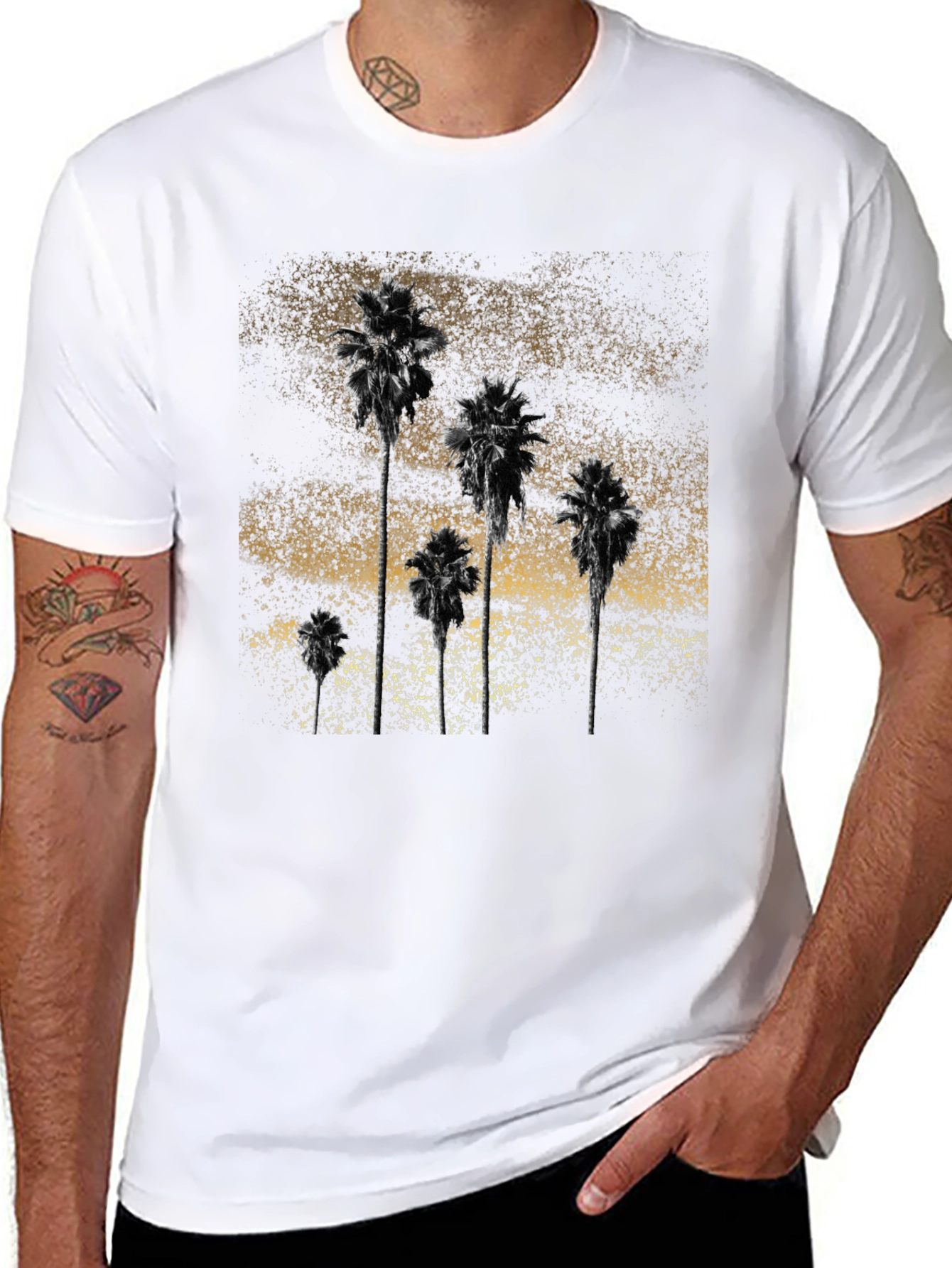 Palm Tree Graphic Print Tee - Stylish Black T-Shirt