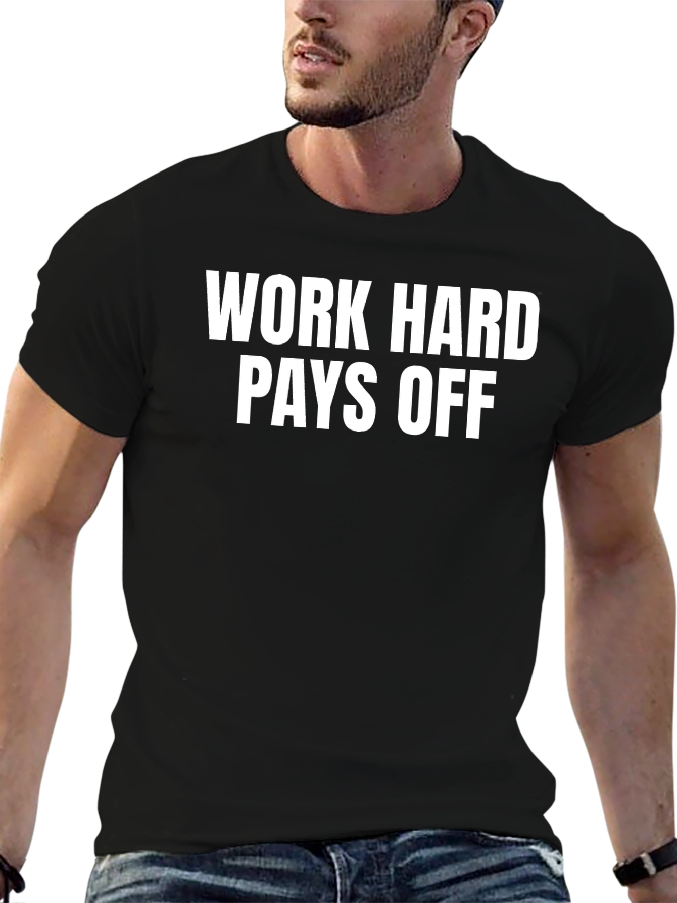 Work Hard Pays Off Black Graphic T-Shirt