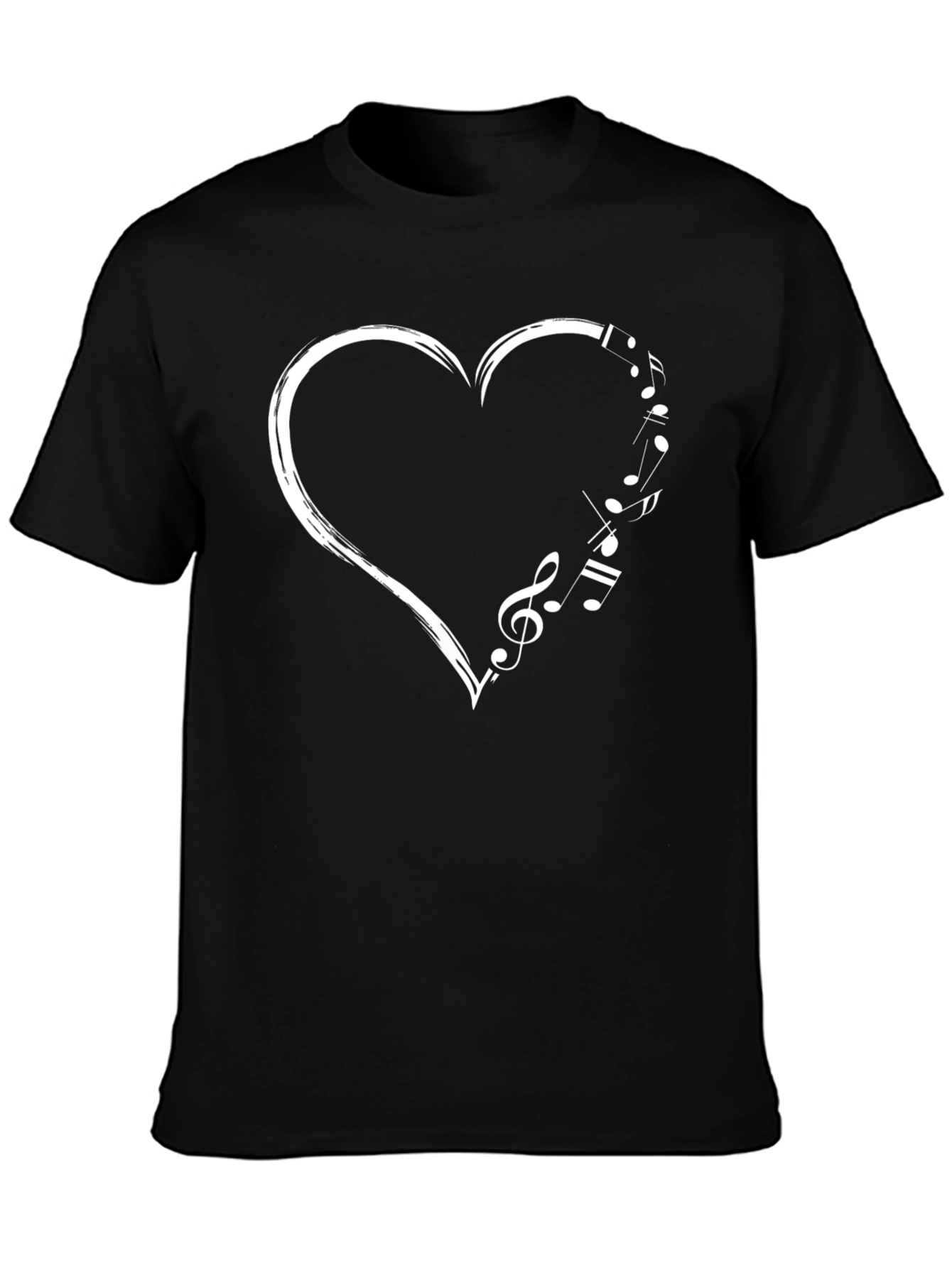 Musical Heart Graphic Tee - Black Cotton T-Shirt