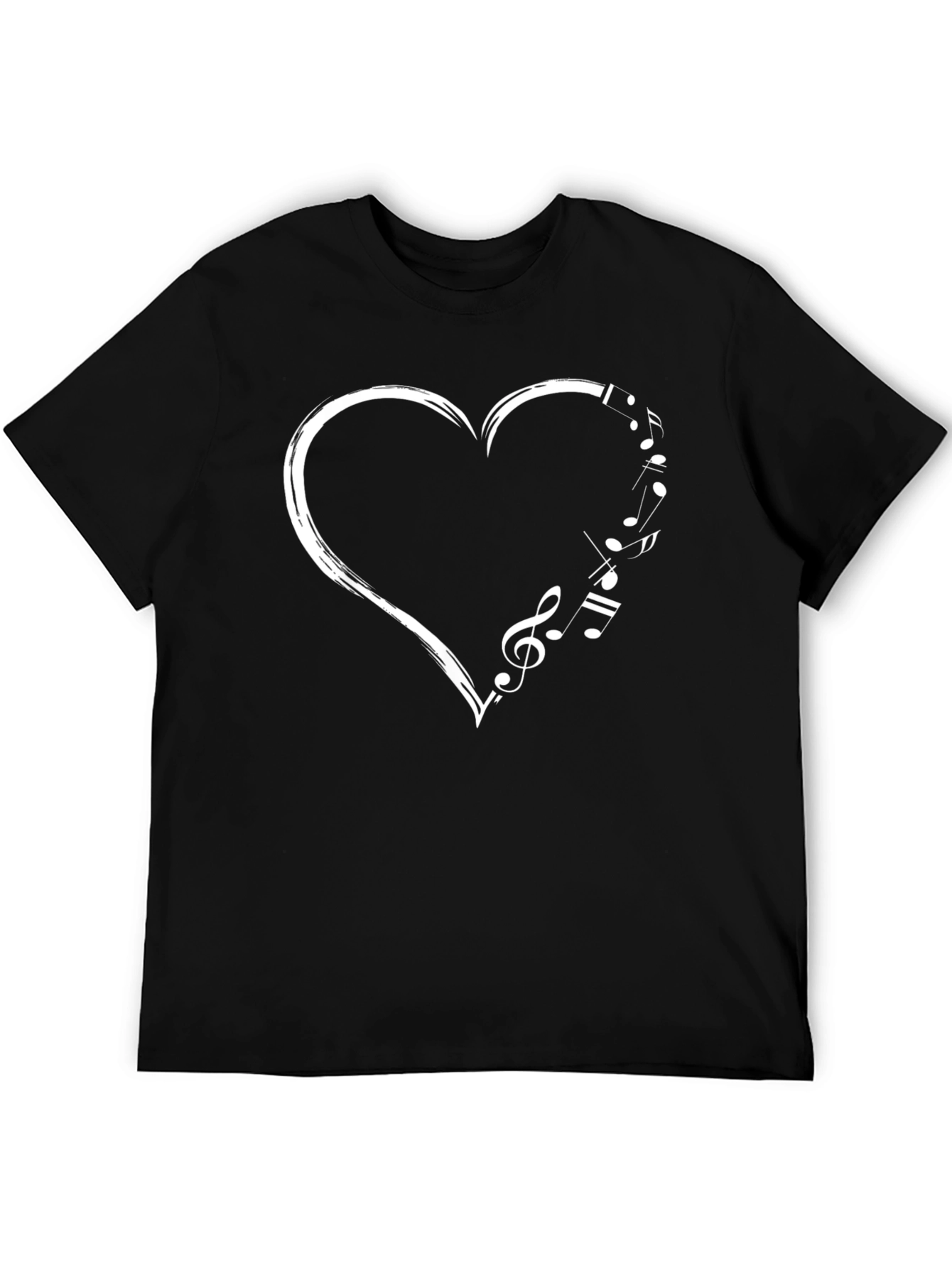 Musical Heart Graphic Tee - Black Cotton T-Shirt