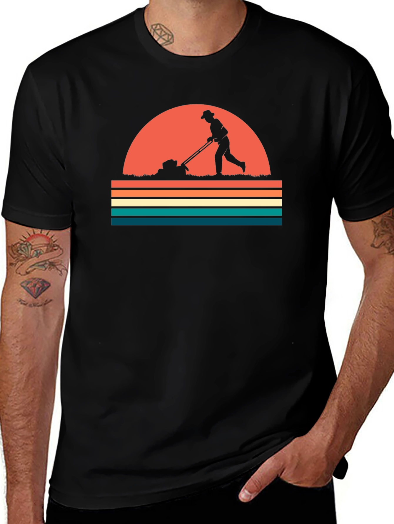 Retro Lawn Mowing T-Shirt - Black