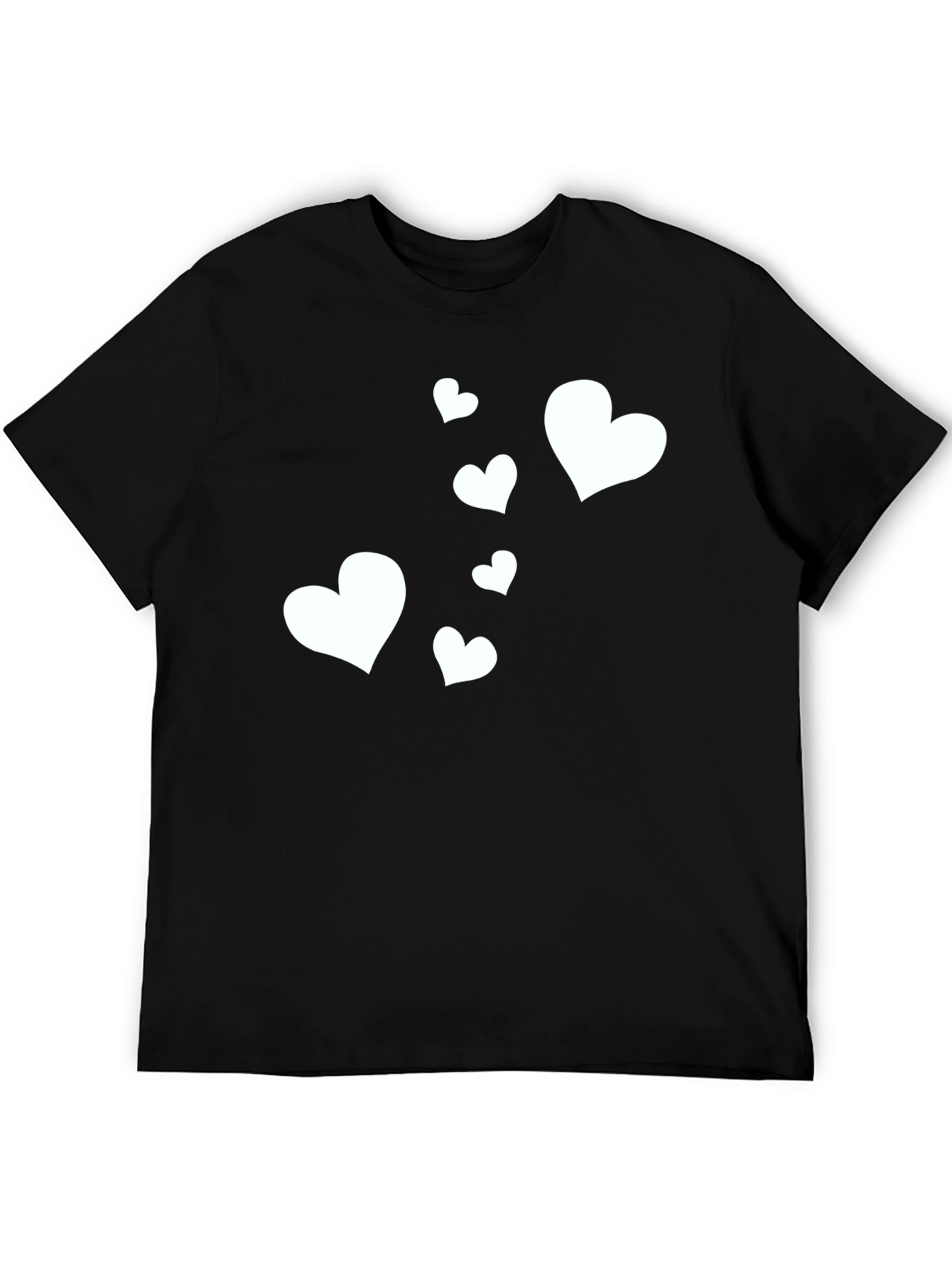 Heart Pattern Black Casual T-Shirt