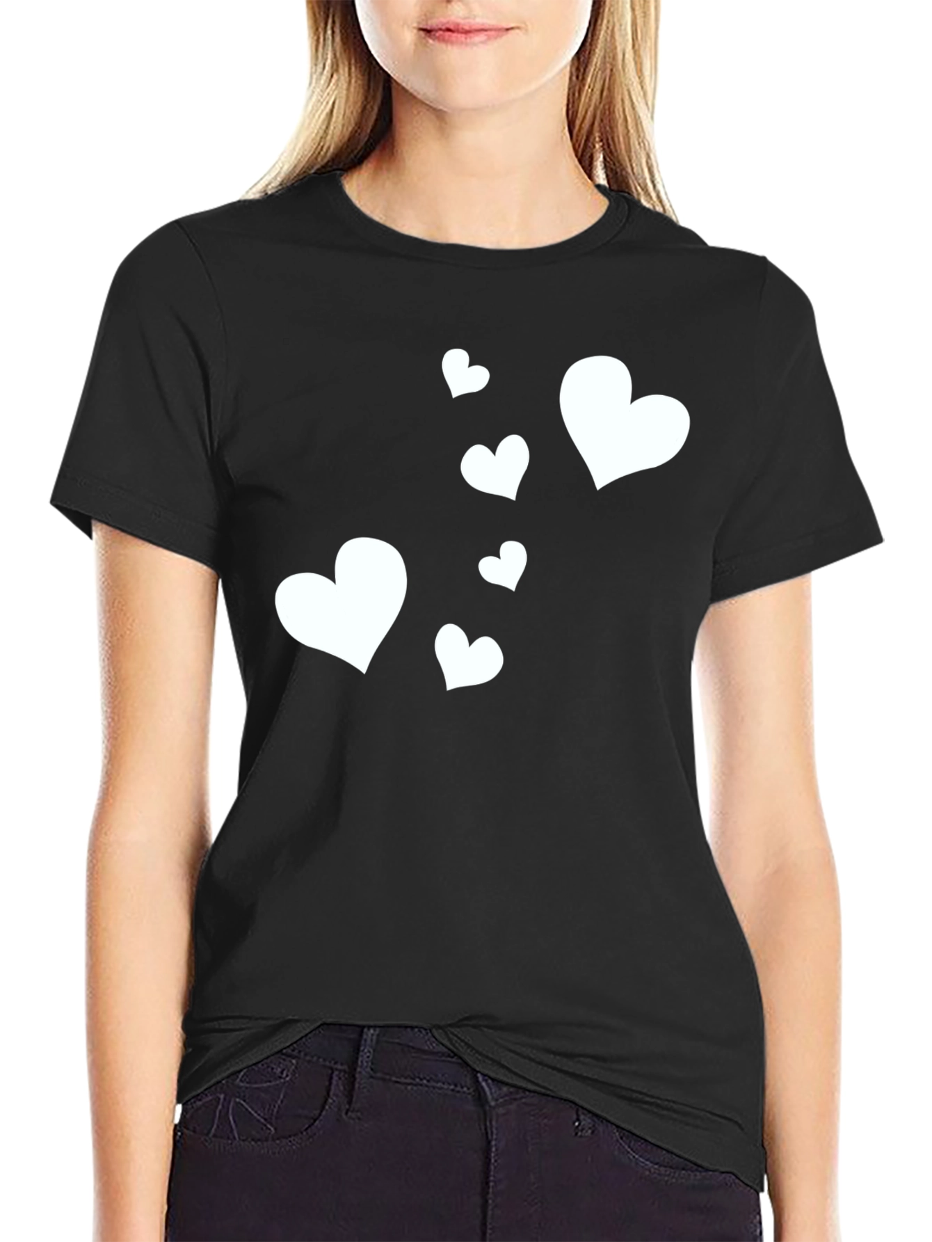 Heart Pattern Black Casual T-Shirt