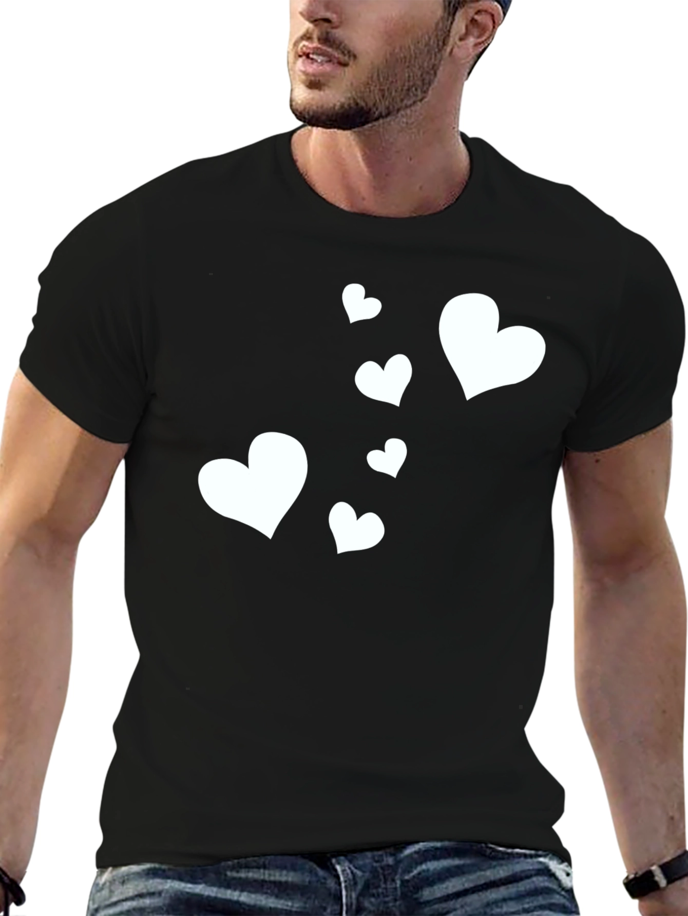Heart Pattern Black Casual T-Shirt