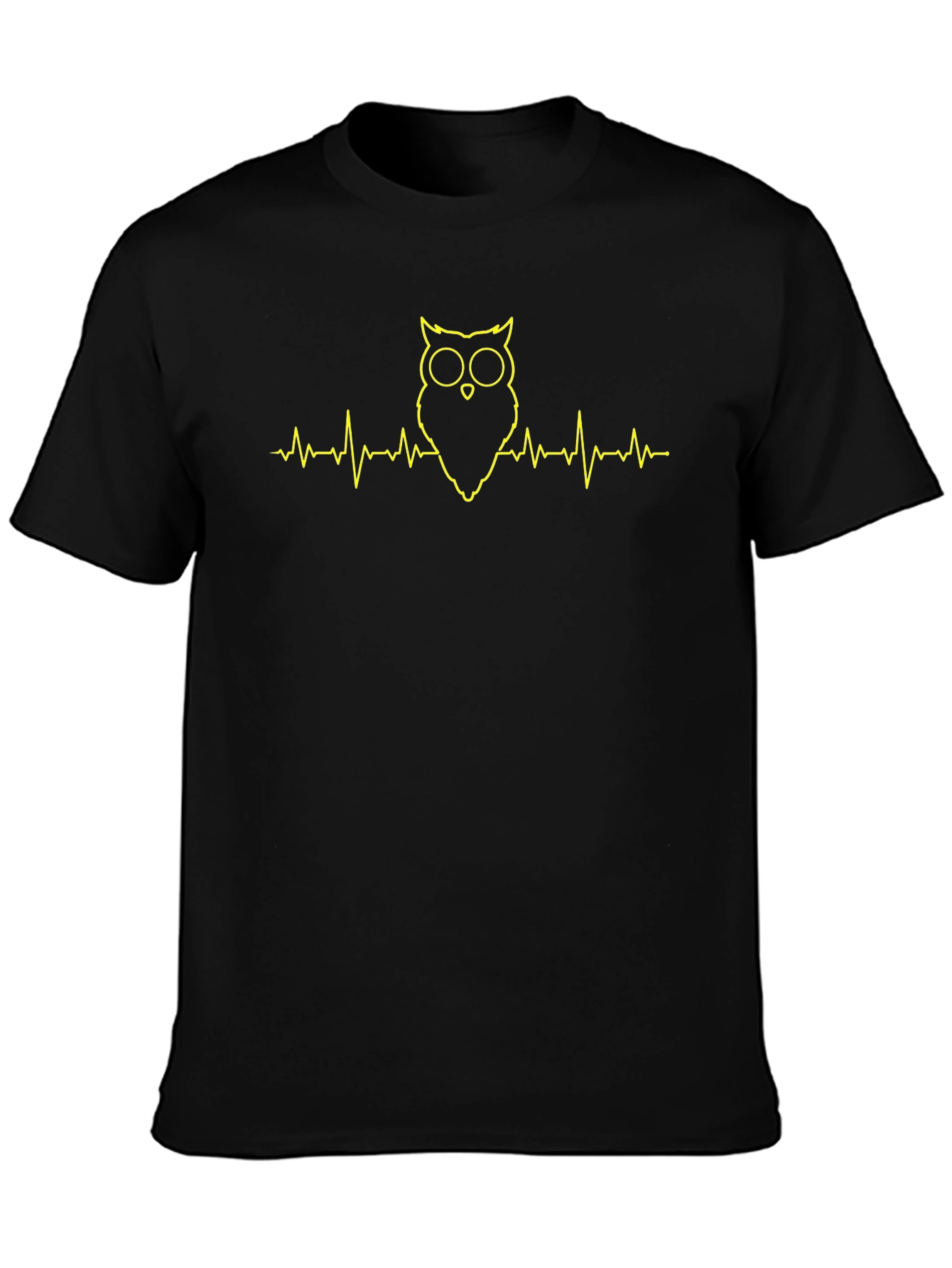 Owl Heartbeat T-Shirt - Black Unique Design