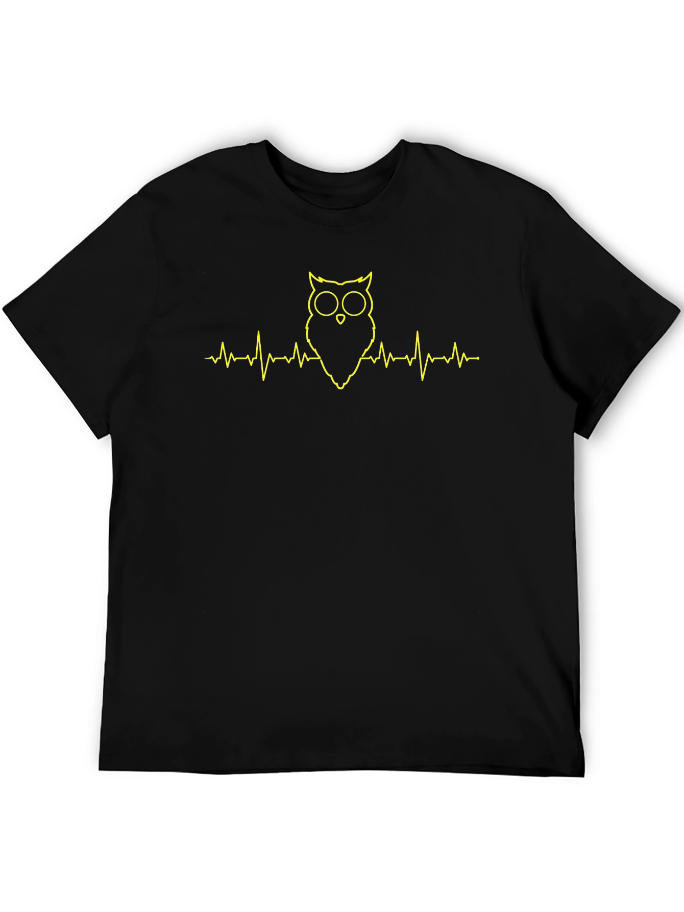 Owl Heartbeat T-Shirt - Black Unique Design