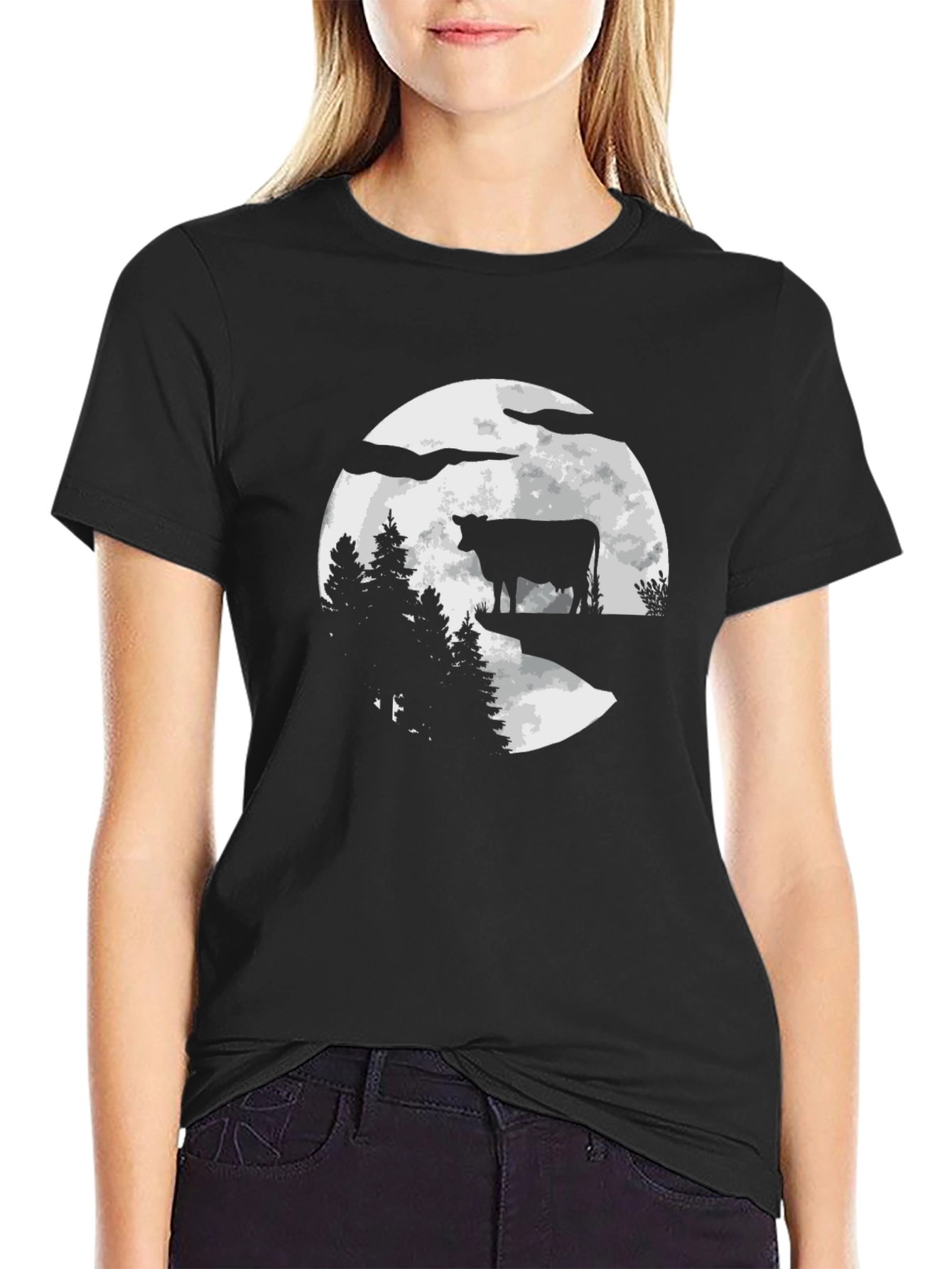Cow Moon Black T-Shirt