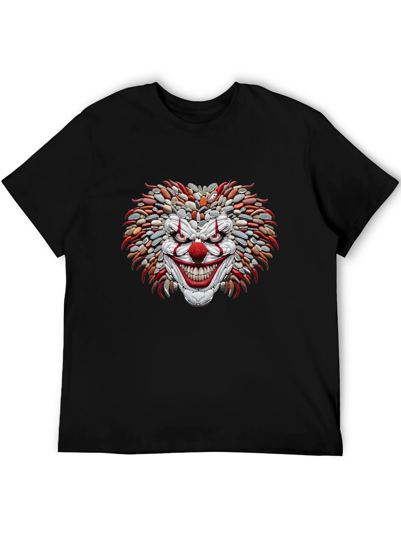 Mens Black T-Shirt with Stone Clown Design