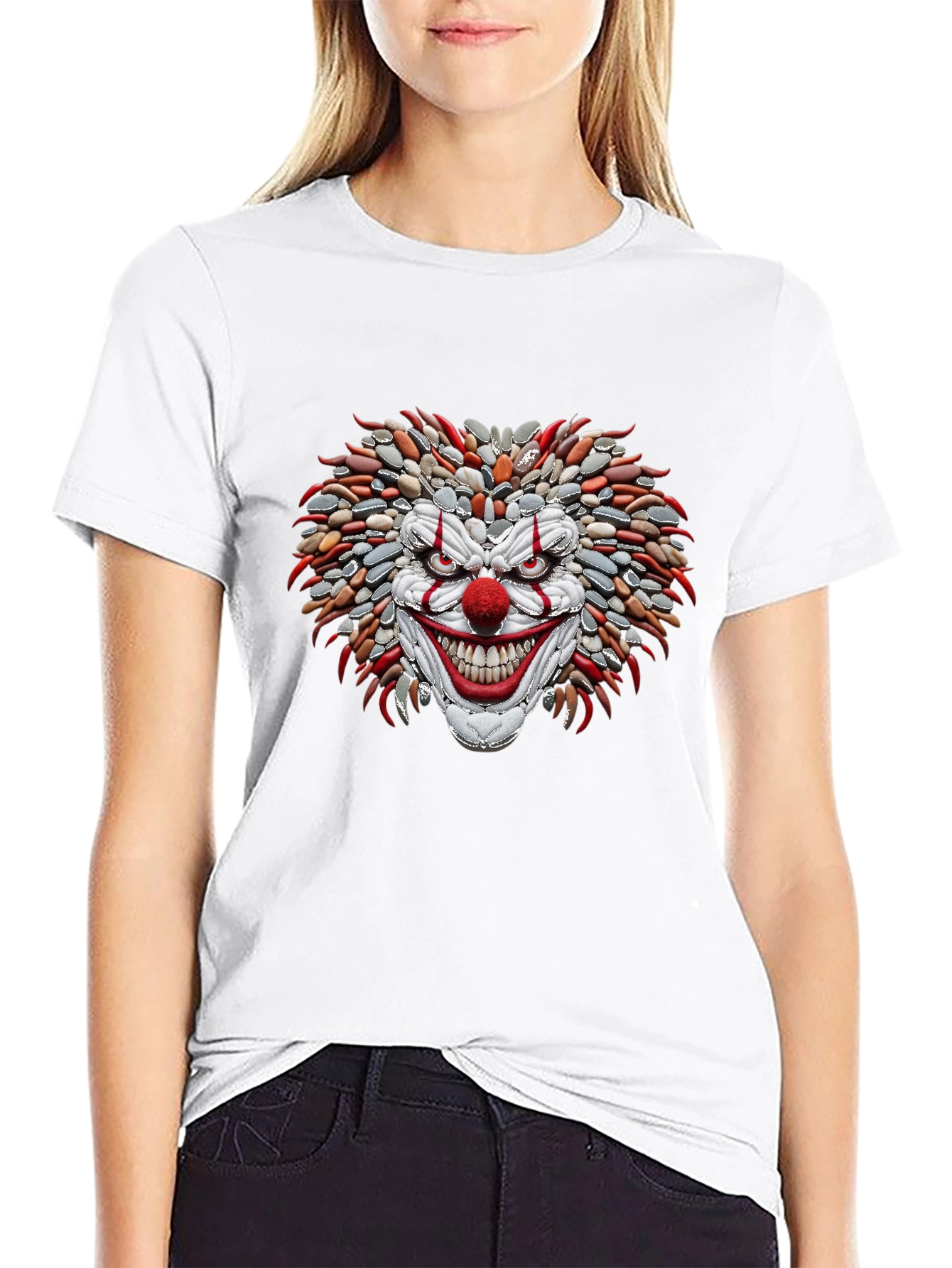 Mens Black T-Shirt with Stone Clown Design