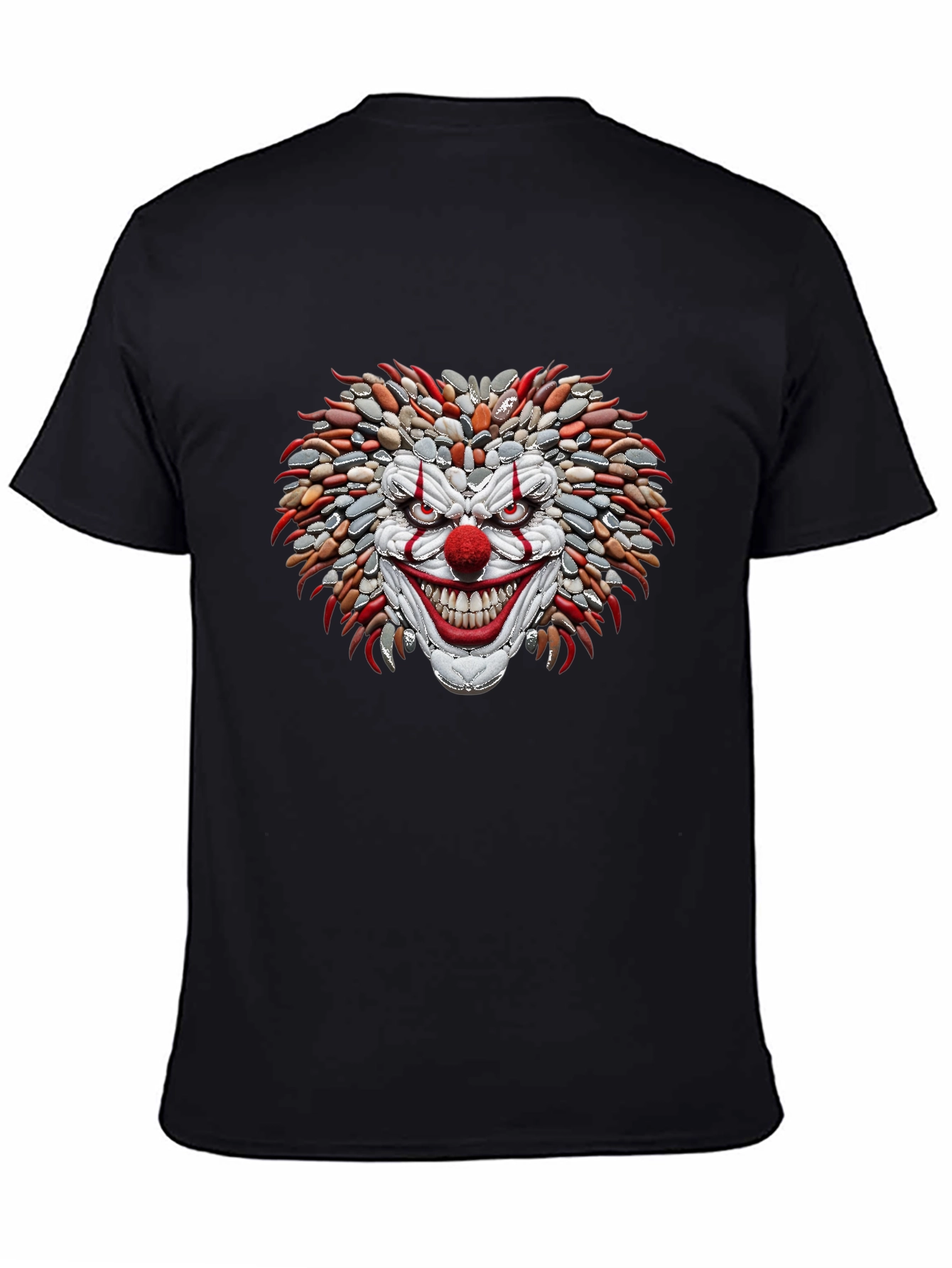 Mens Black T-Shirt with Stone Clown Design