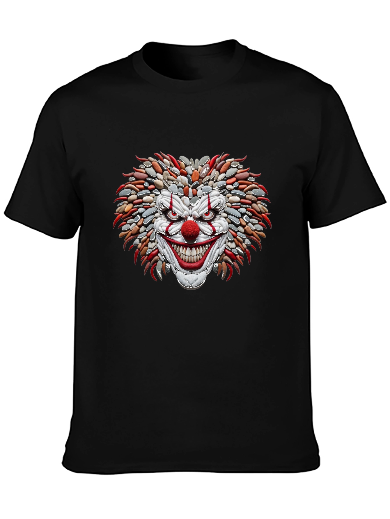 Mens Black T-Shirt with Stone Clown Design