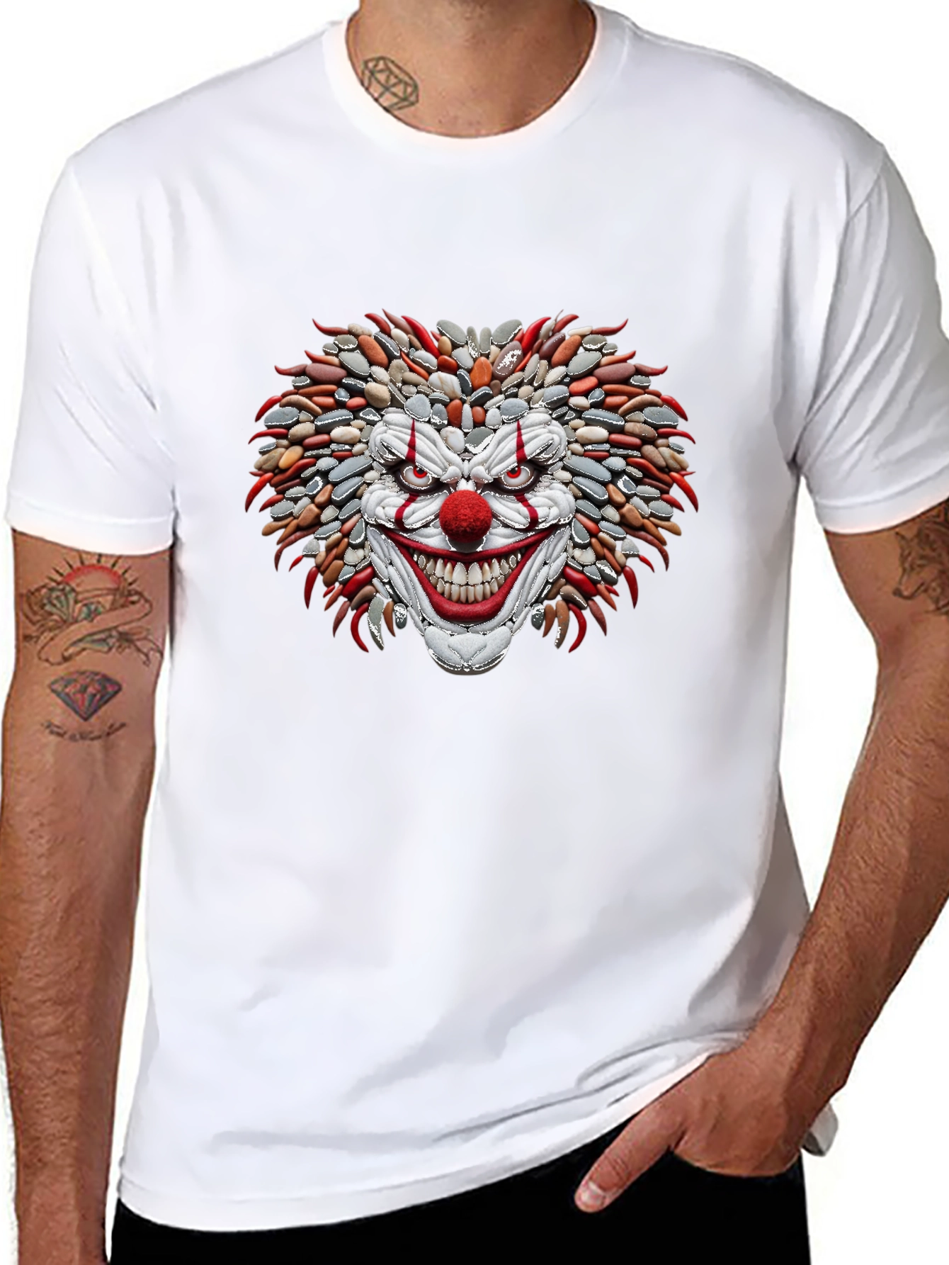 Mens Black T-Shirt with Stone Clown Design