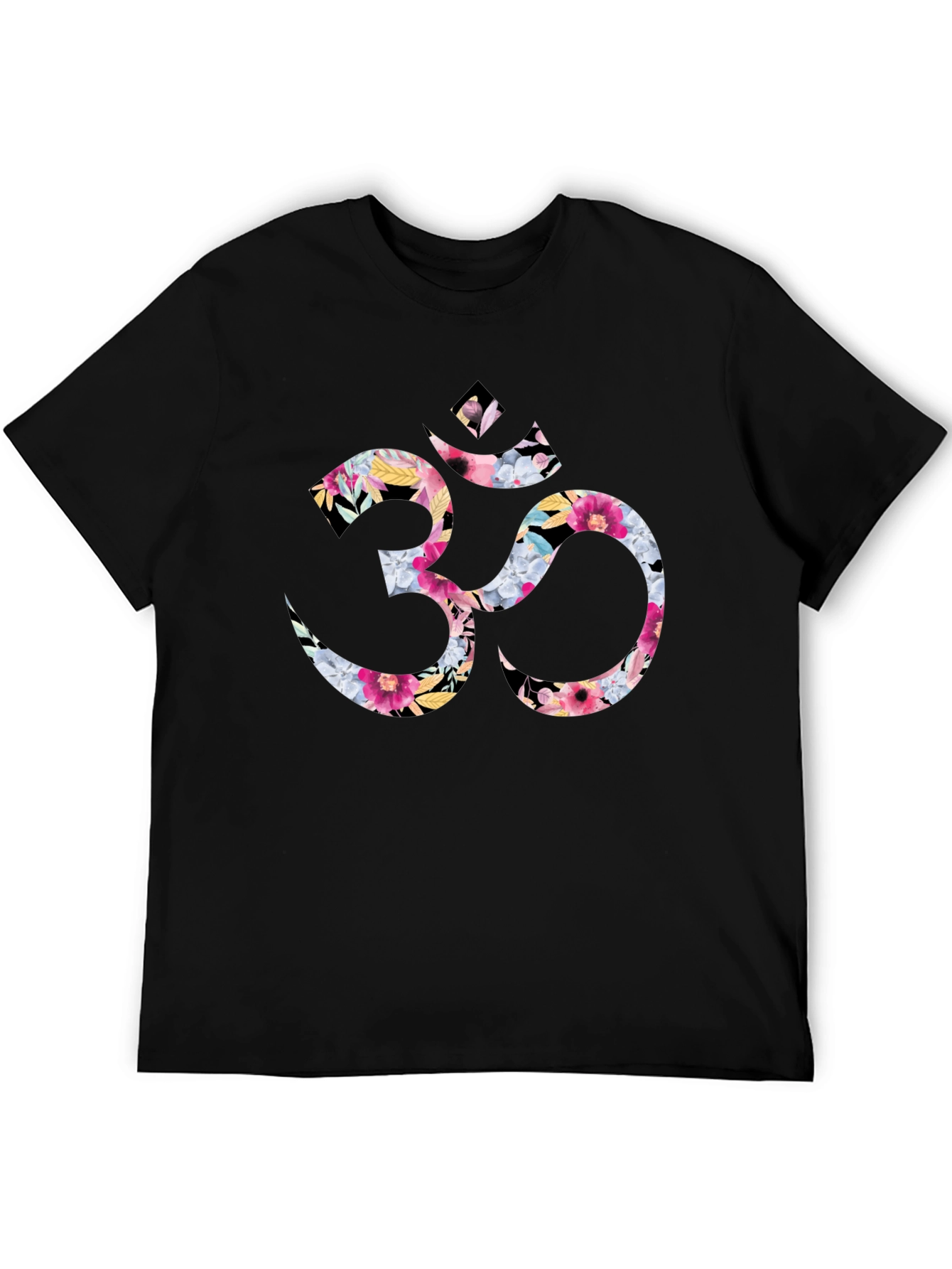 Floral Om Symbol Black T-Shirt
