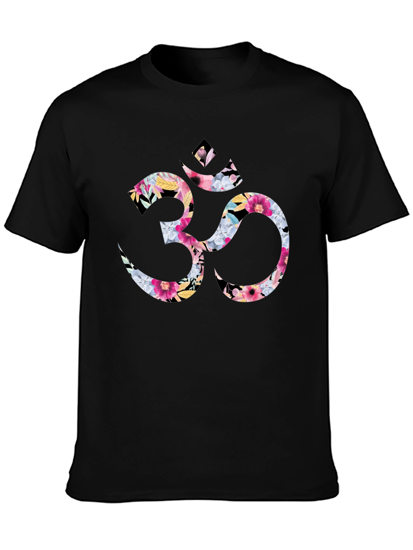 Floral Om Symbol Black T-Shirt