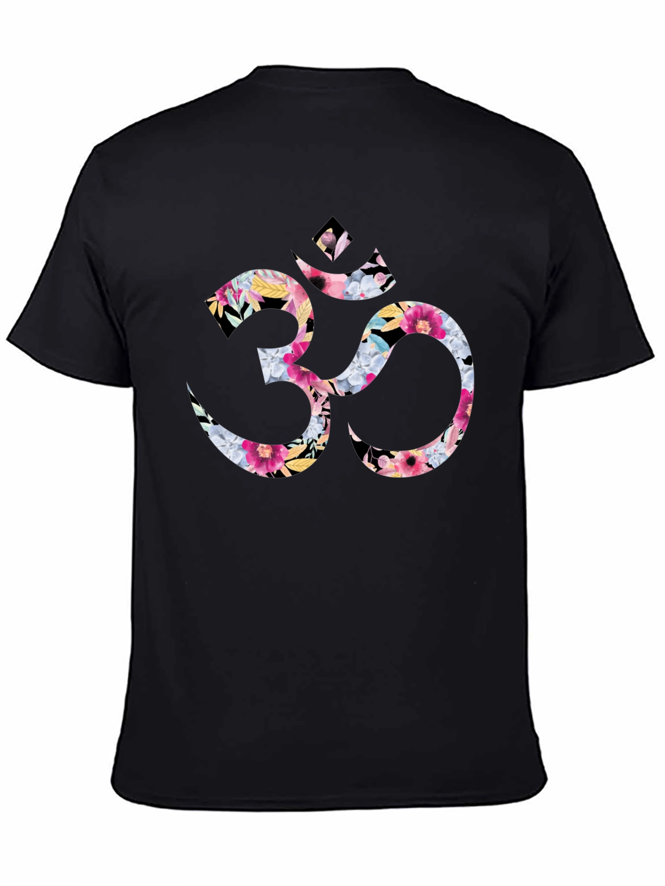 Floral Om Symbol Black T-Shirt