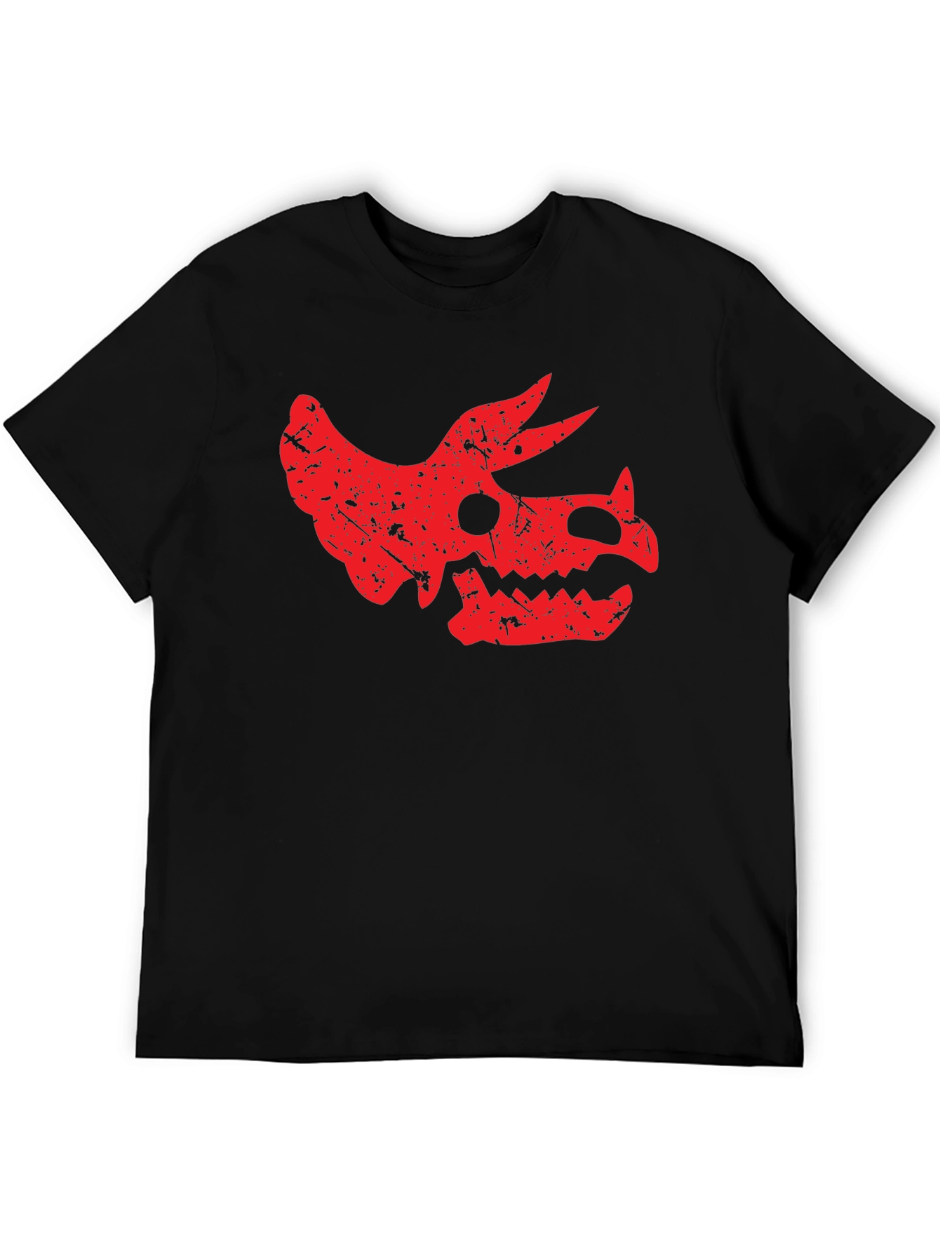 Dinosaur Skull Graphic Tee - Black Cotton T-Shirt