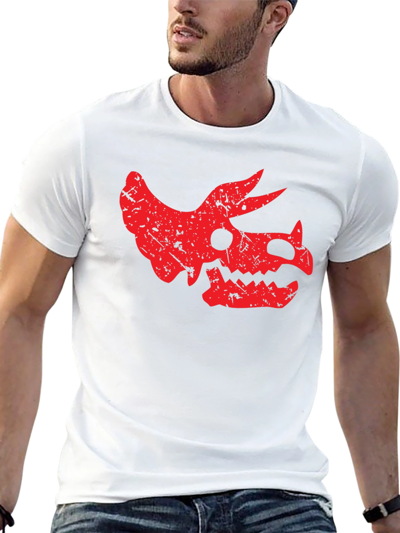 Dinosaur Skull Graphic Tee - Black Cotton T-Shirt
