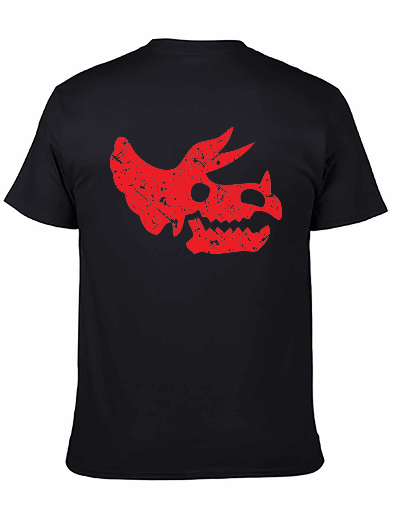 Dinosaur Skull Graphic Tee - Black Cotton T-Shirt
