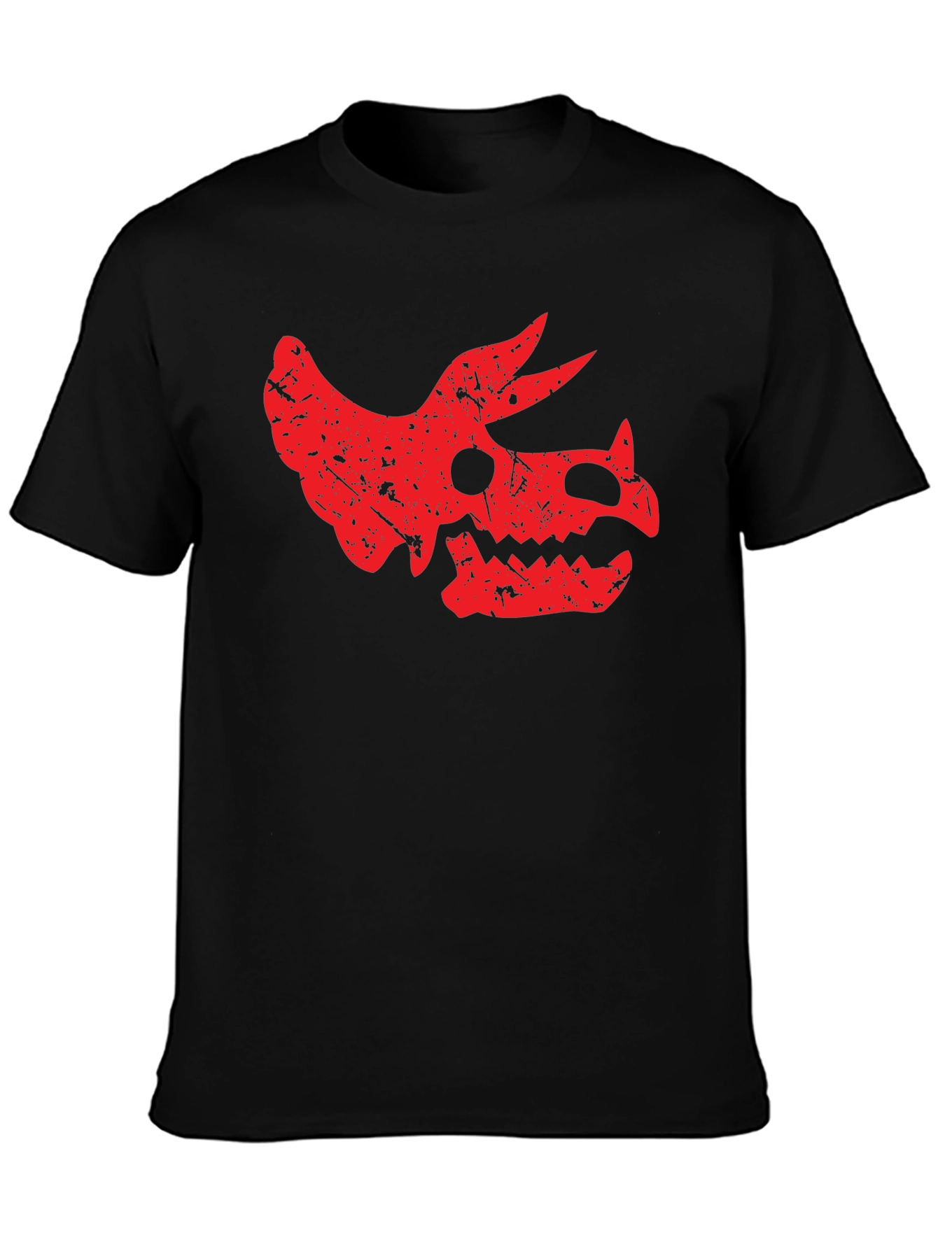 Dinosaur Skull Graphic Tee - Black Cotton T-Shirt