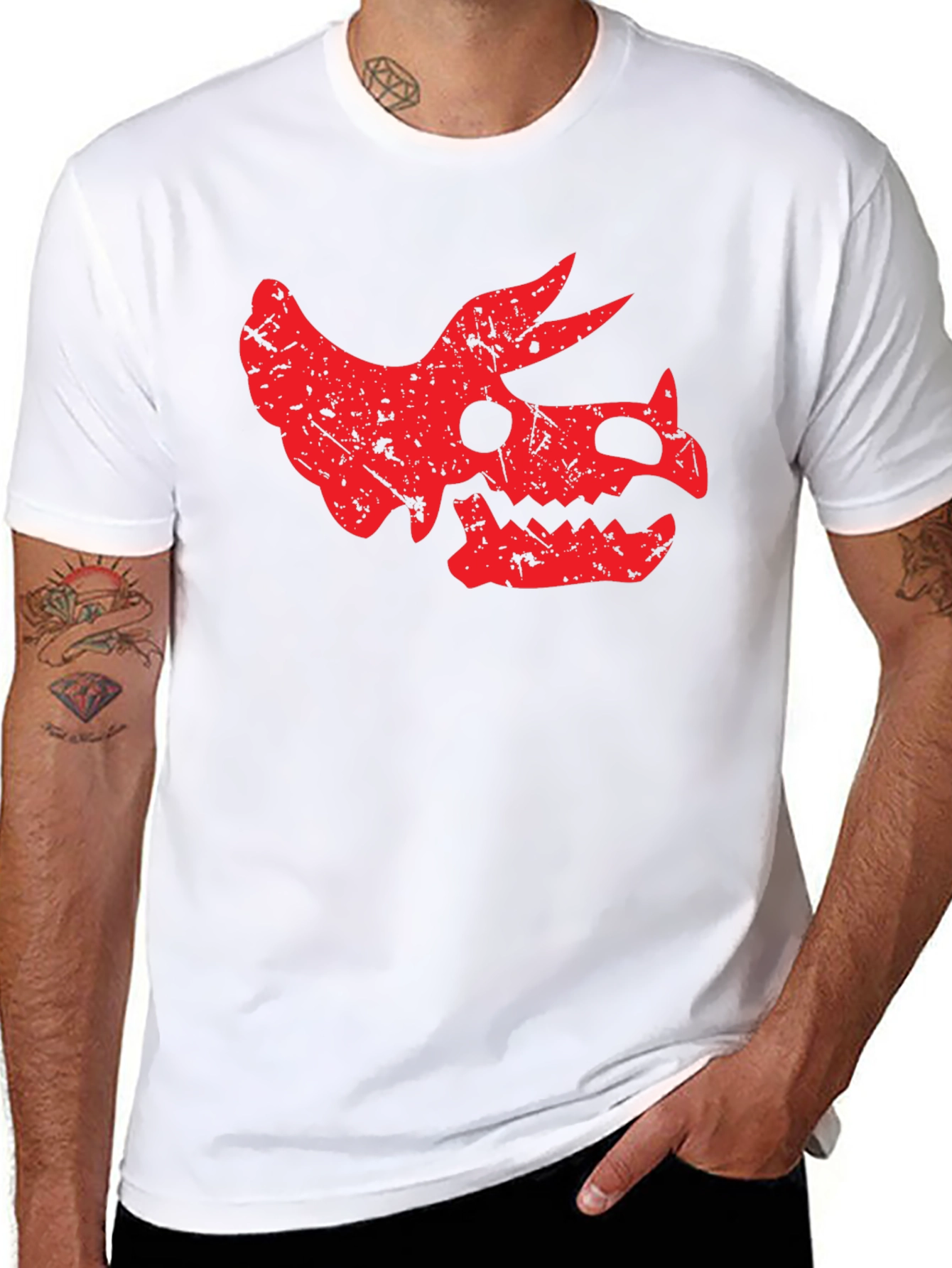 Dinosaur Skull Graphic Tee - Black Cotton T-Shirt