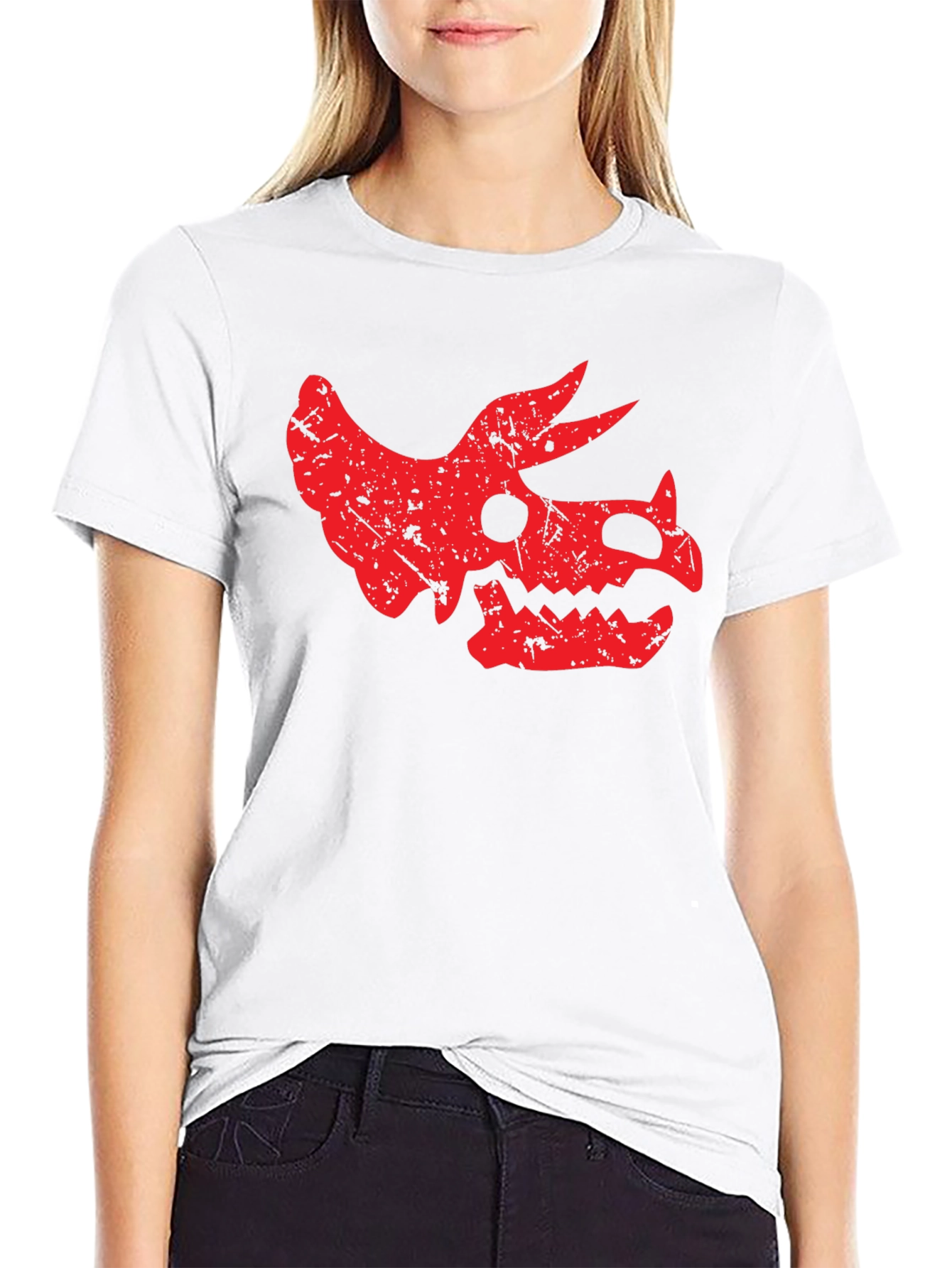 Dinosaur Skull Graphic Tee - Black Cotton T-Shirt