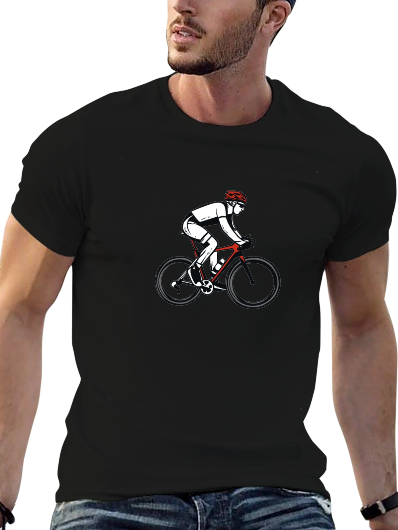 Mens Black Graphic T-Shirt - Cycling Design