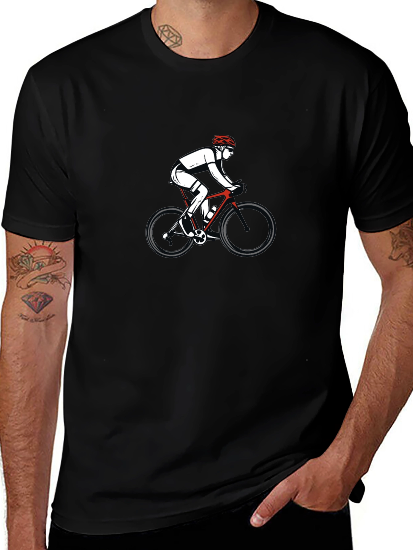 Mens Black Graphic T-Shirt - Cycling Design