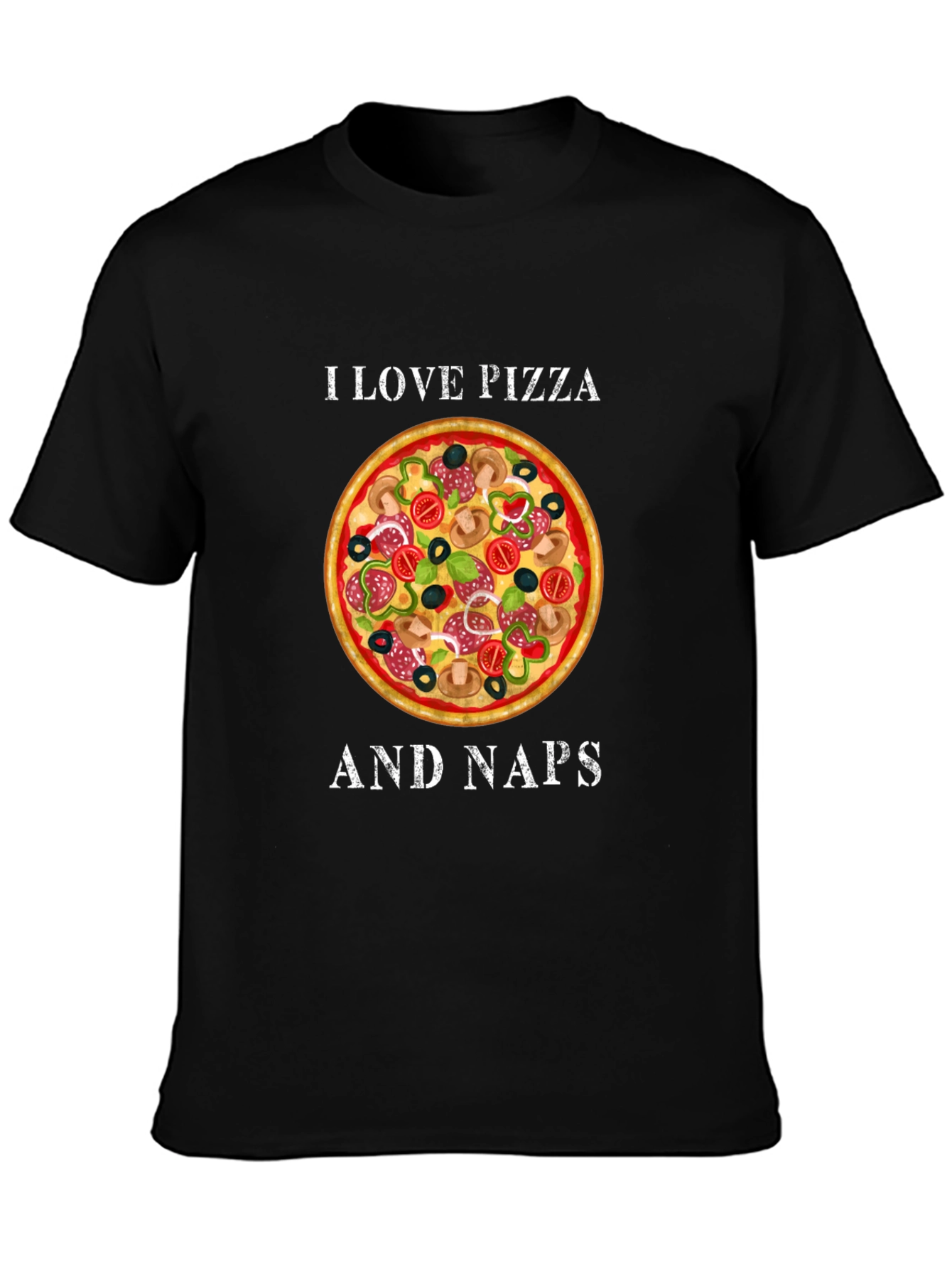 I Love Pizza and Naps Black Graphic T-Shirt